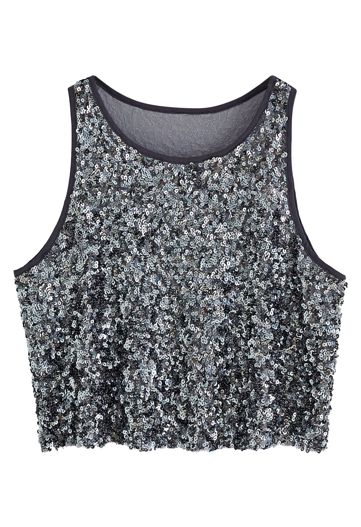 Ultra Sparkle Sequined Tank Top in Silver