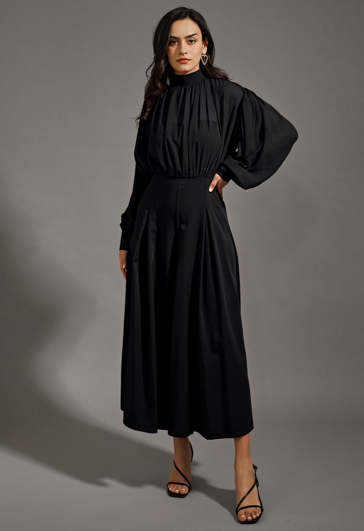 Sheer Spliced Wide-Leg Cropped Jumpsuit in Black