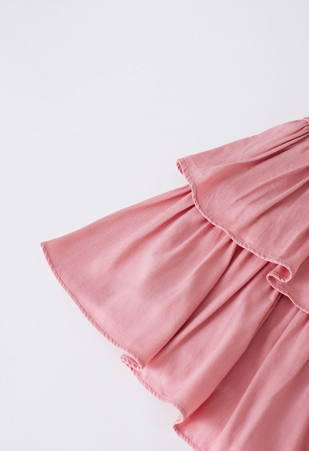 Tiered Ruffle Shirred Waist Mini Skirt in Pink