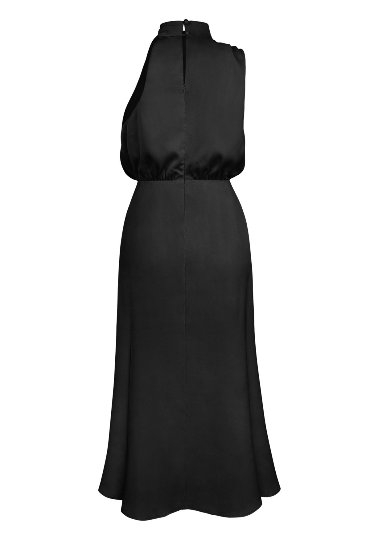 Asymmetric Ruched Neckline Sleeveless Dress in Black