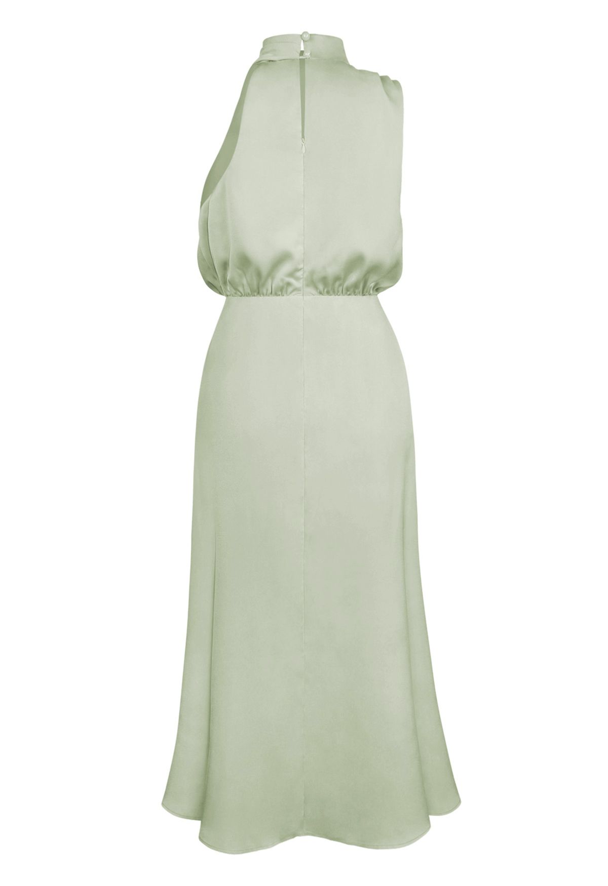 Asymmetric Ruched Neckline Sleeveless Dress in Pistachio