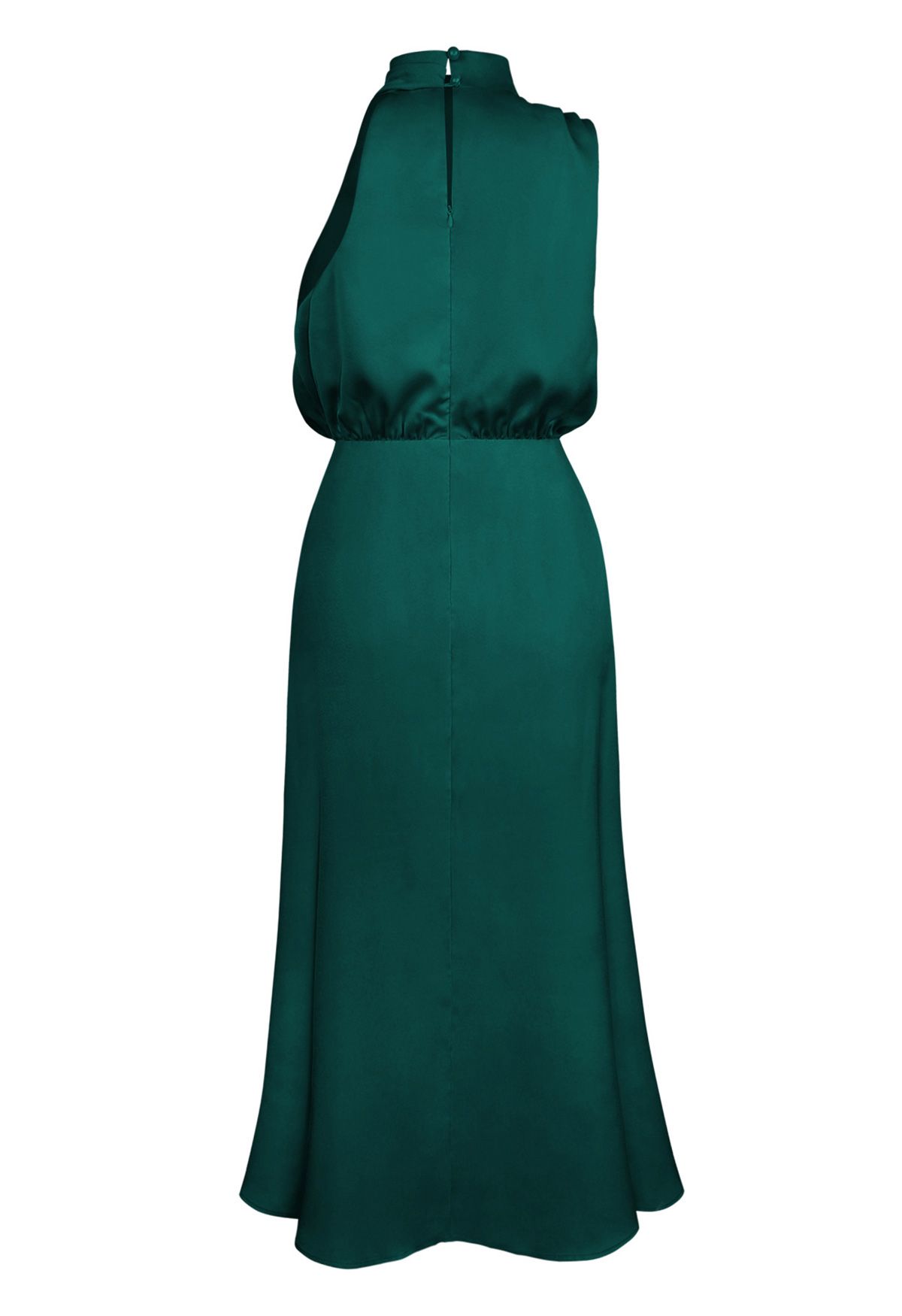 Asymmetric Ruched Neckline Sleeveless Dress in Dark Green