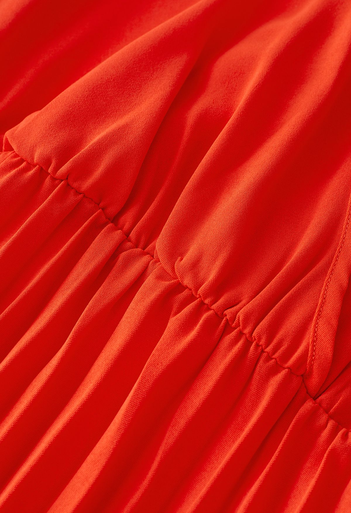 腰帶裝飾百褶無袖連衣裙-橙色