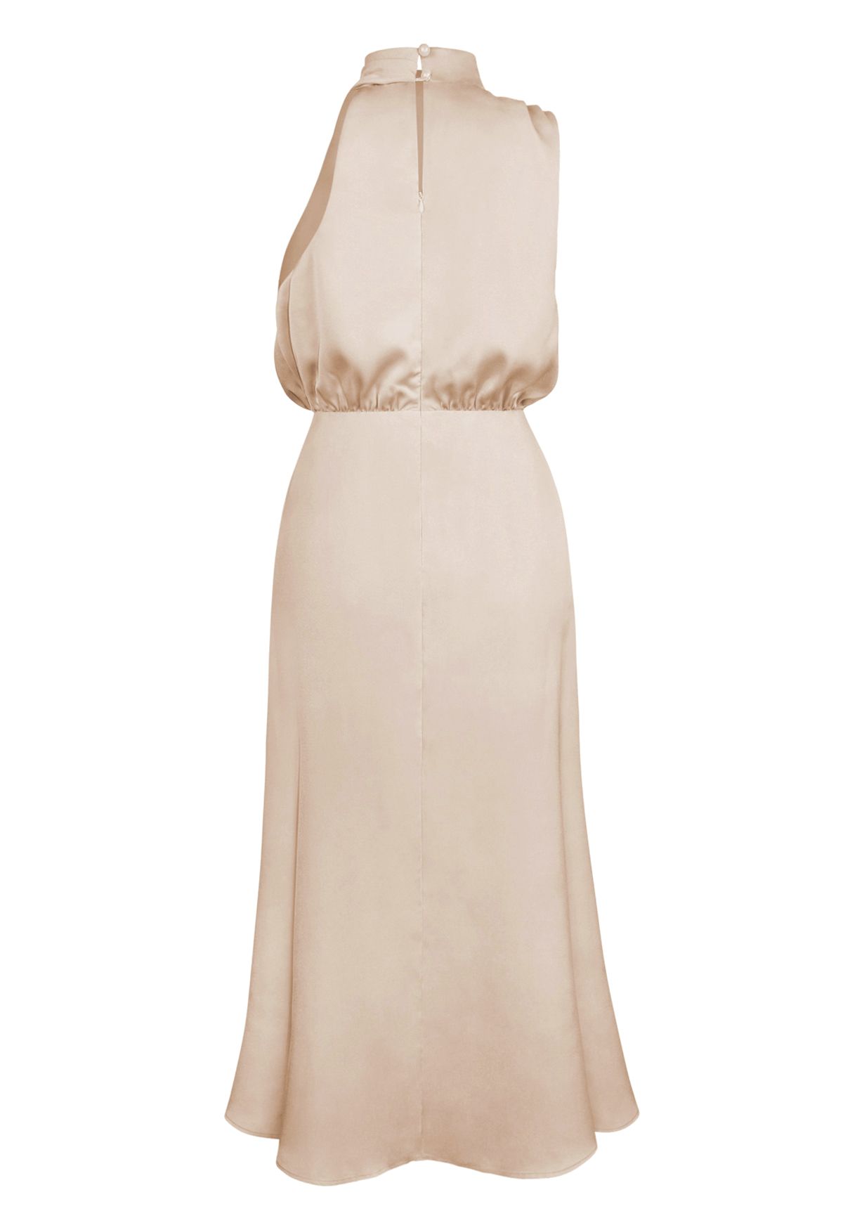 Asymmetric Ruched Neckline Sleeveless Dress in Apricot