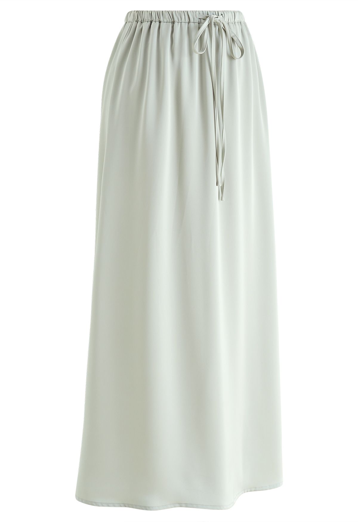 Elastic Drawstring Waist Satin Maxi Skirt in Mint