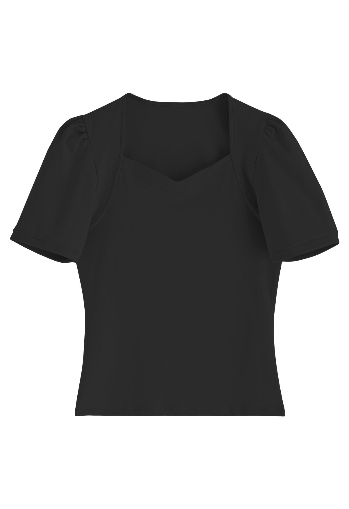 Square Neckline Puff Shoulder T-Shirt in Black