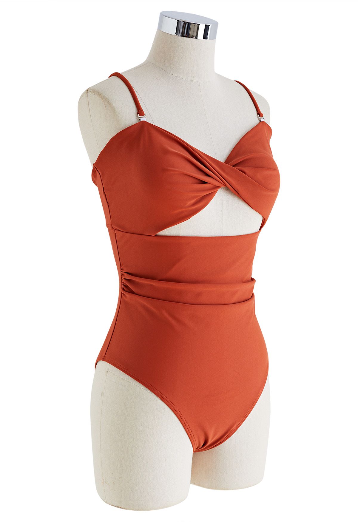 Twisted Front Cutout Swimsuit in Rust Red