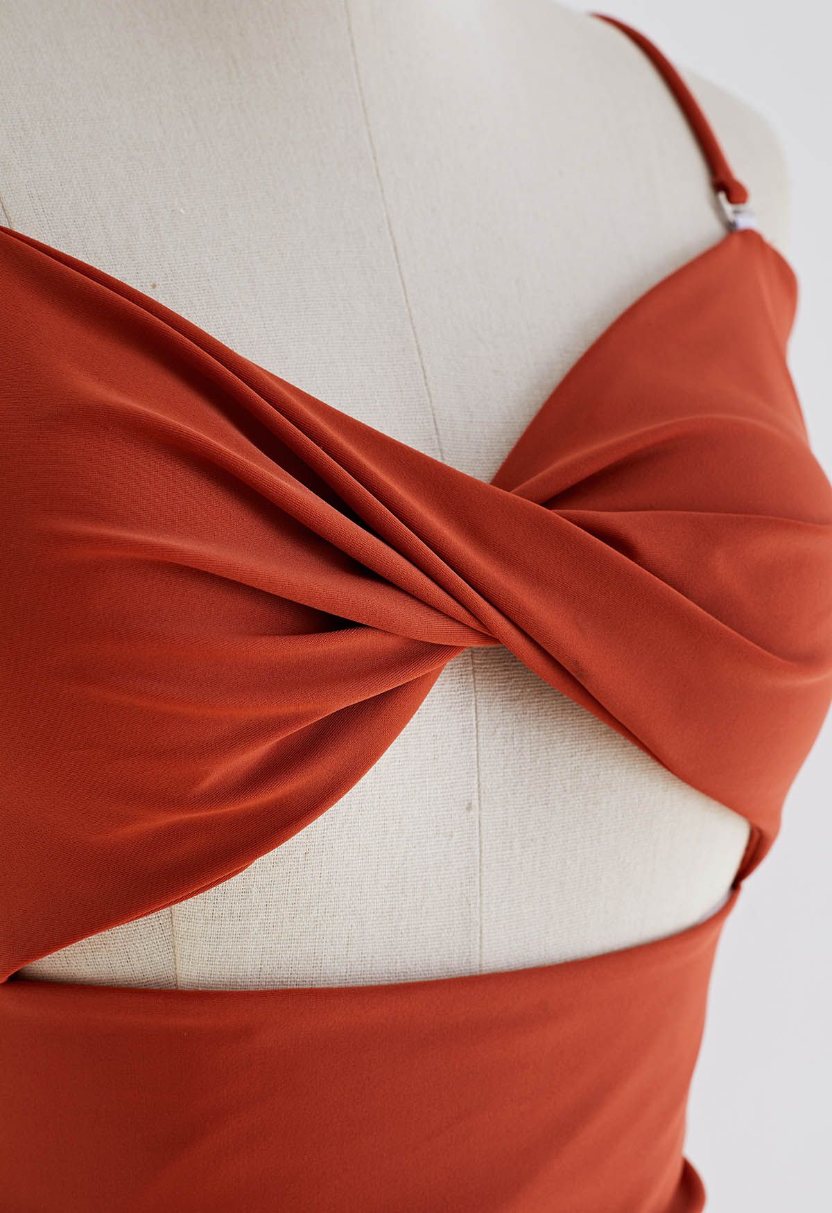 Twisted Front Cutout Swimsuit in Rust Red