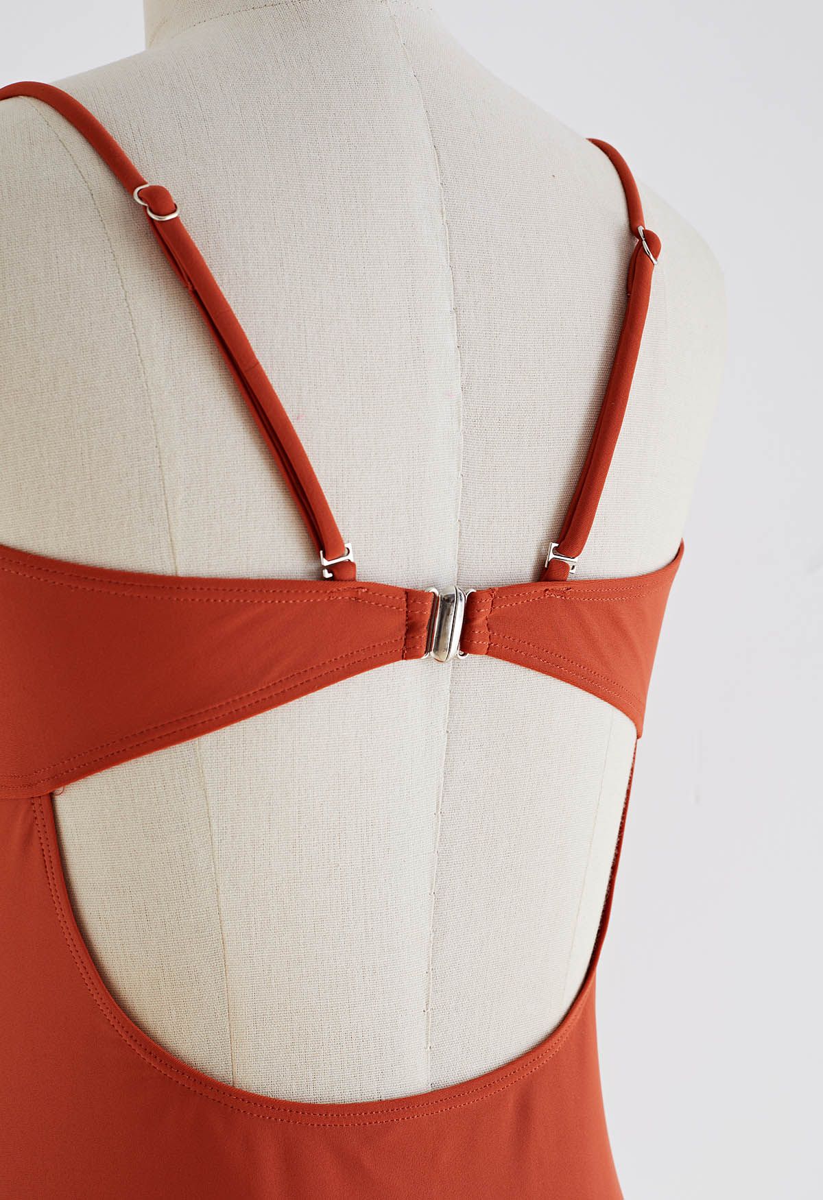 Twisted Front Cutout Swimsuit in Rust Red