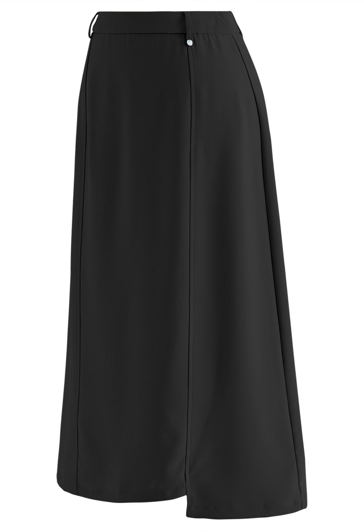 Irregular Hem Seam Detailing Midi Skirt in Black