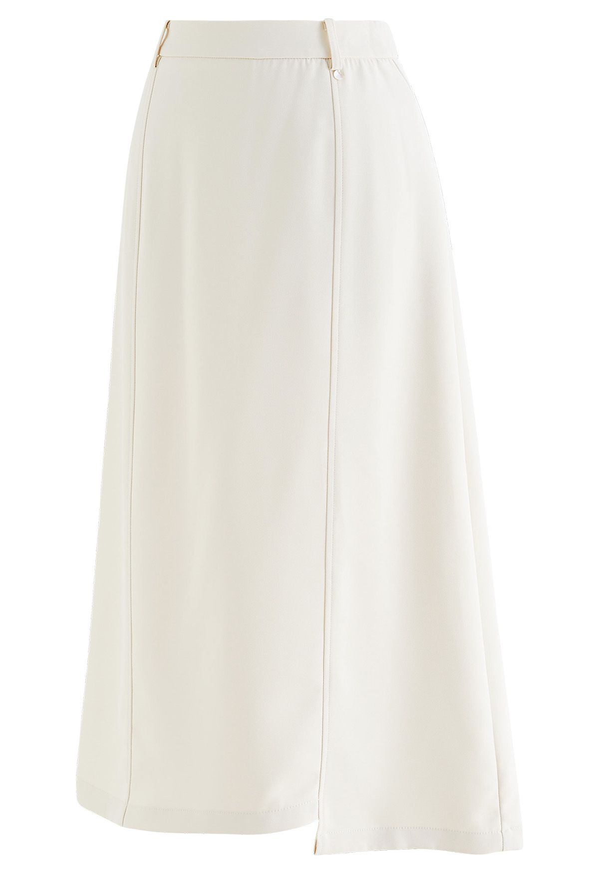 Irregular Hem Seam Detailing Midi Skirt in Ivory