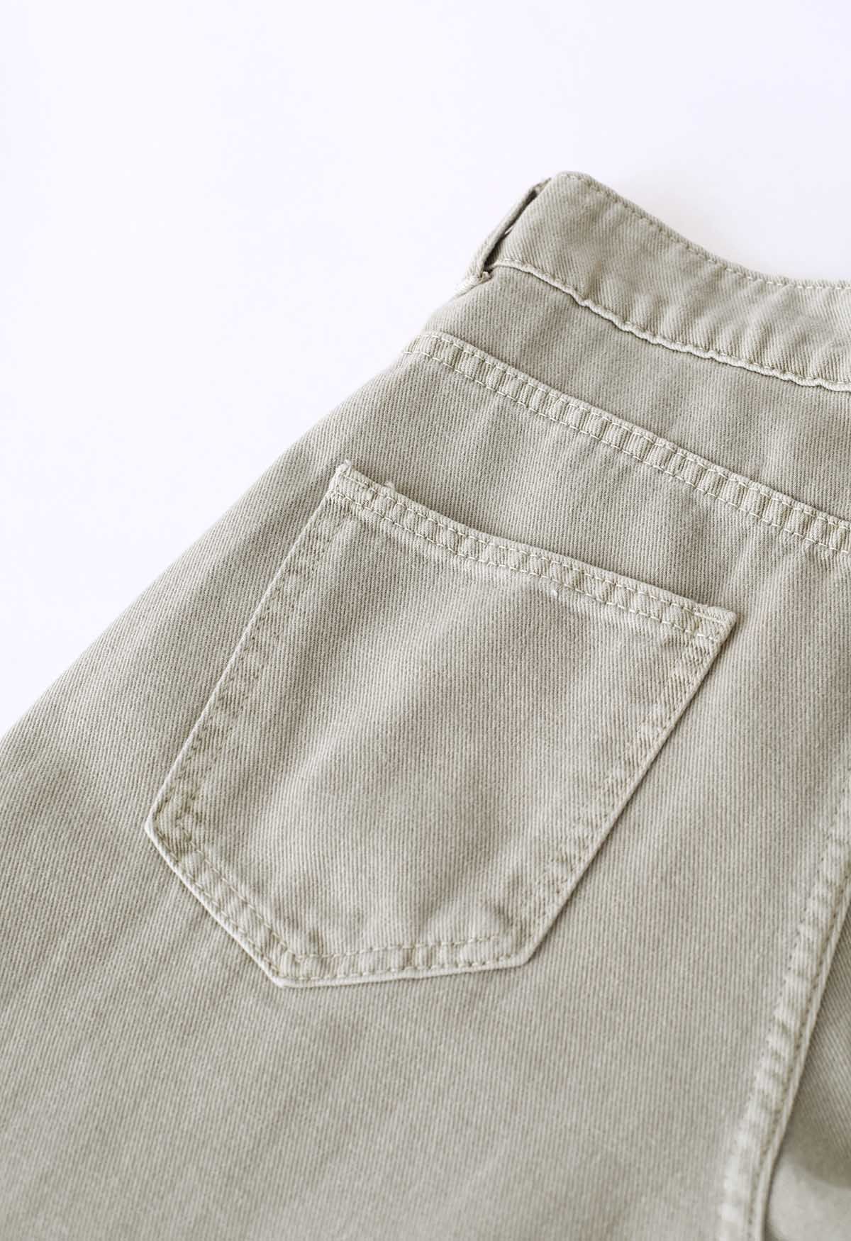 Distressed Straight-Leg Jeans in Sage