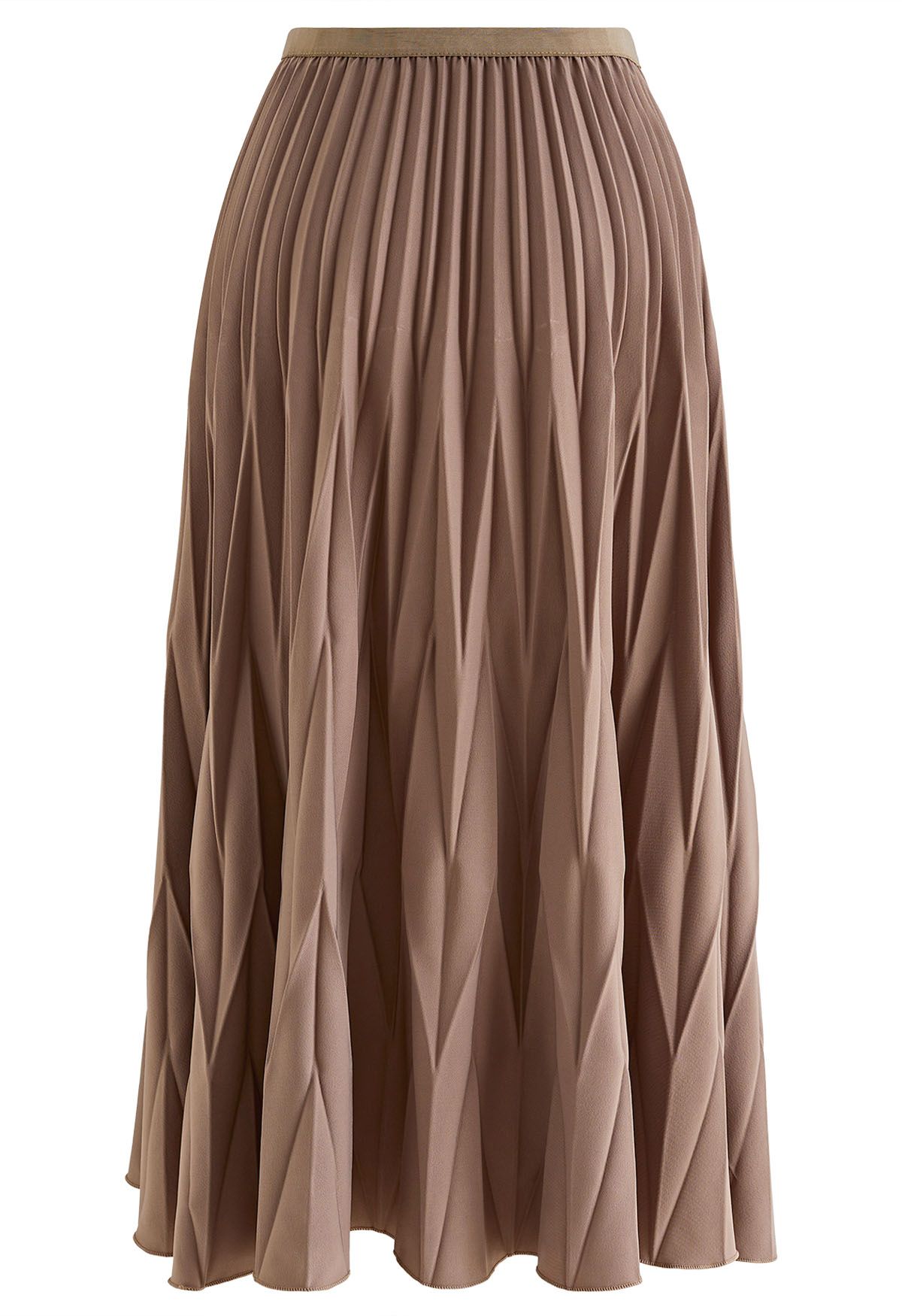 Irregular Pleated Midi Skirt in Brown