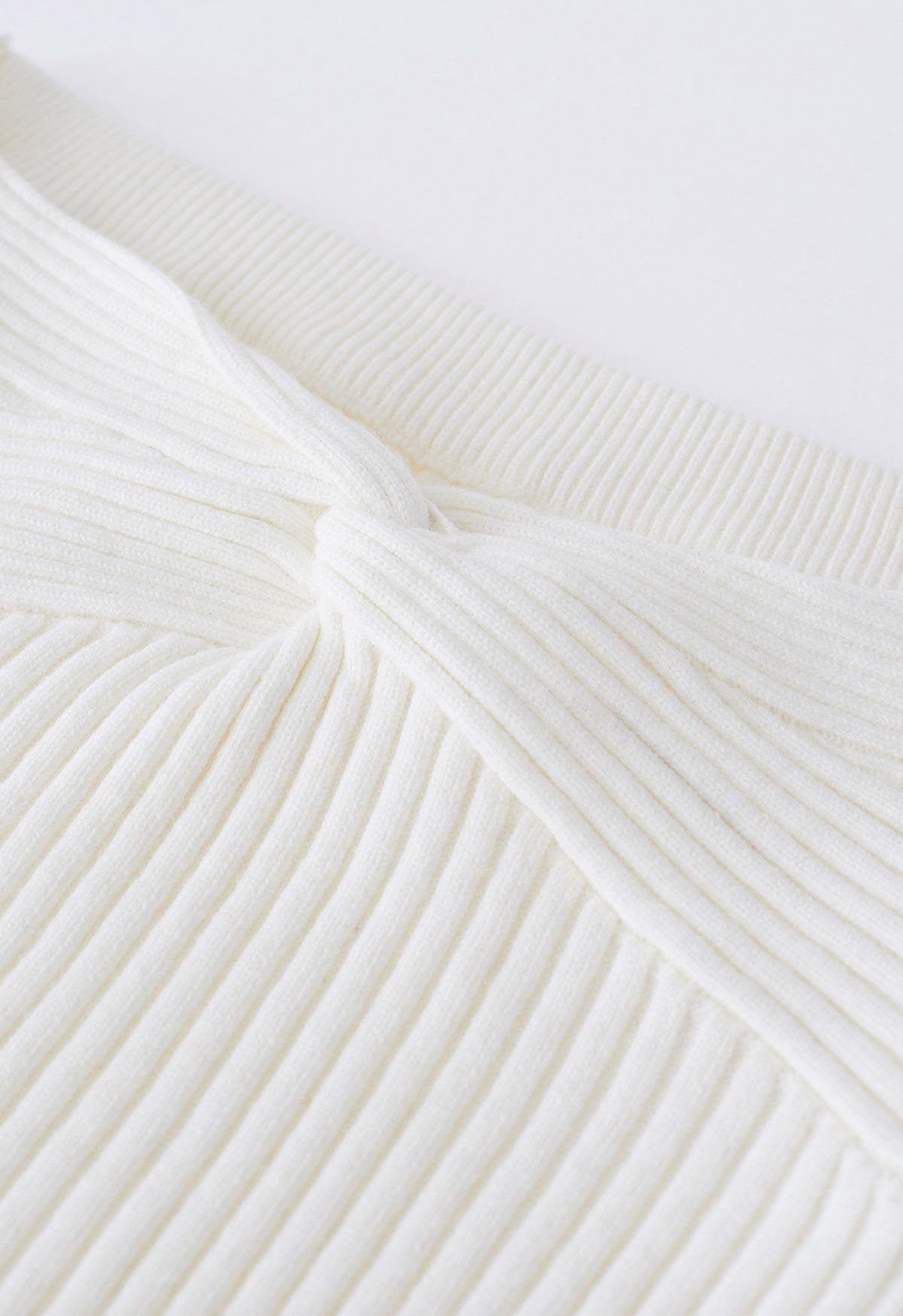 Twist Front Ribbed Knit Tube Crop Top in White