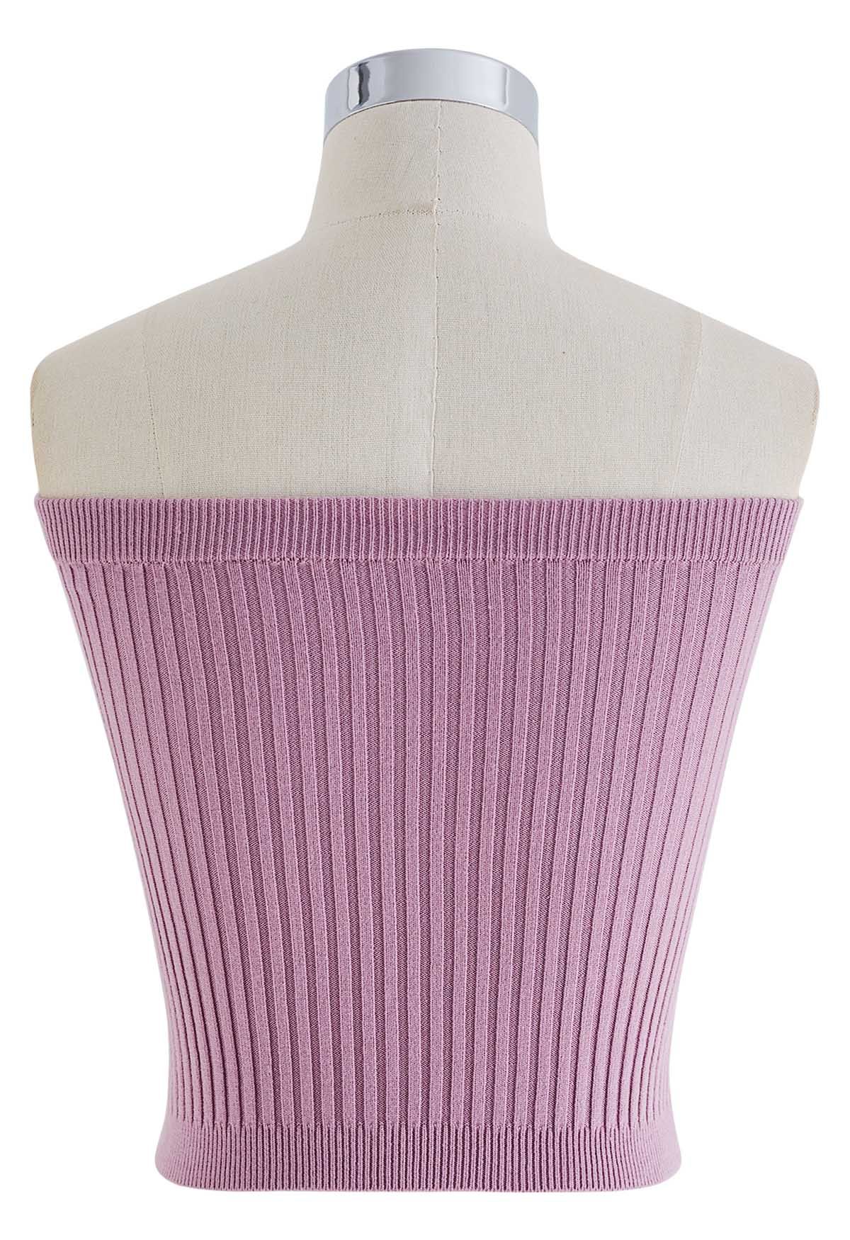 Twist Front Ribbed Knit Tube Crop Top in Lilac