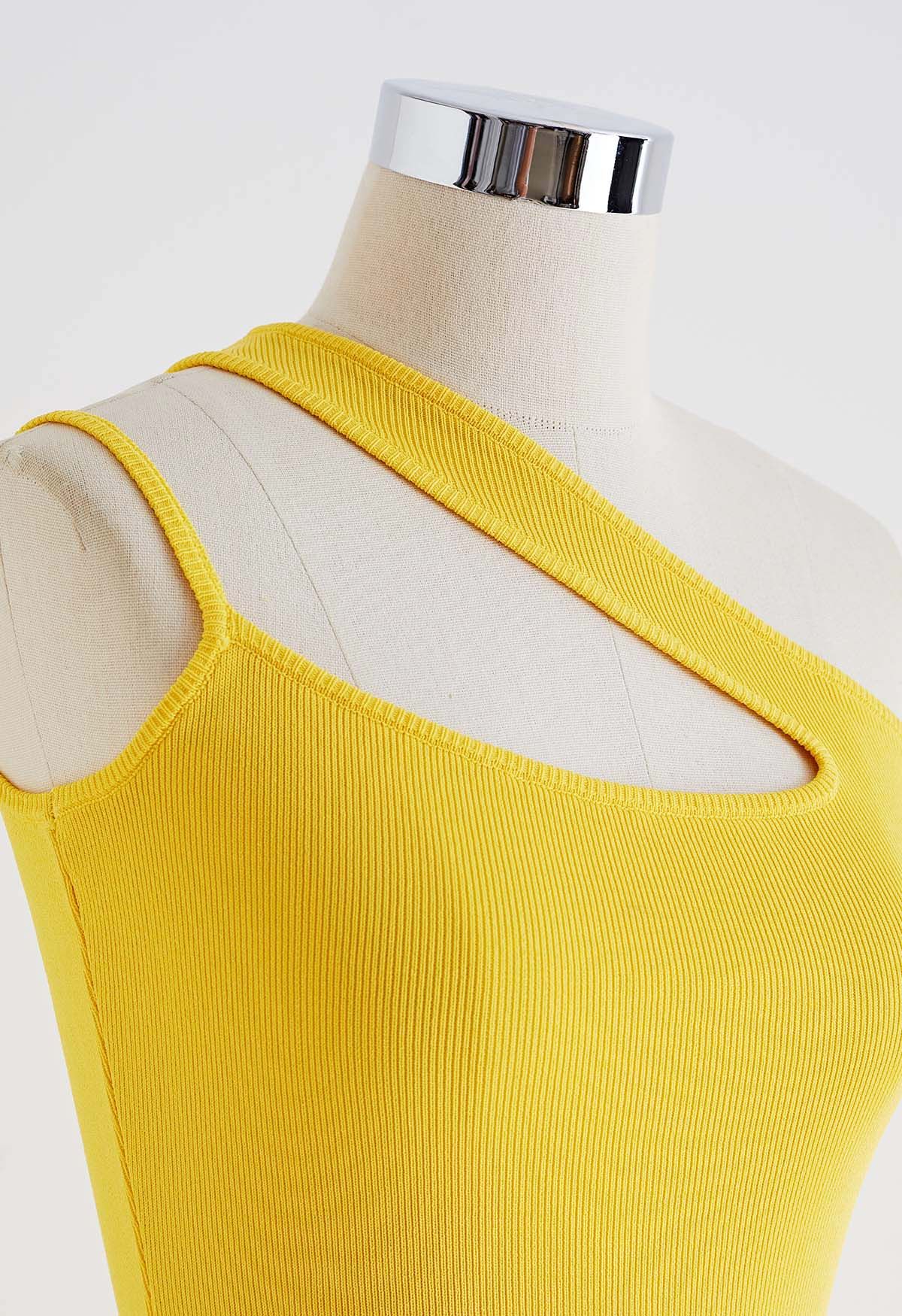 Asymmetric Straps Bodycon Knit Dress in Yellow