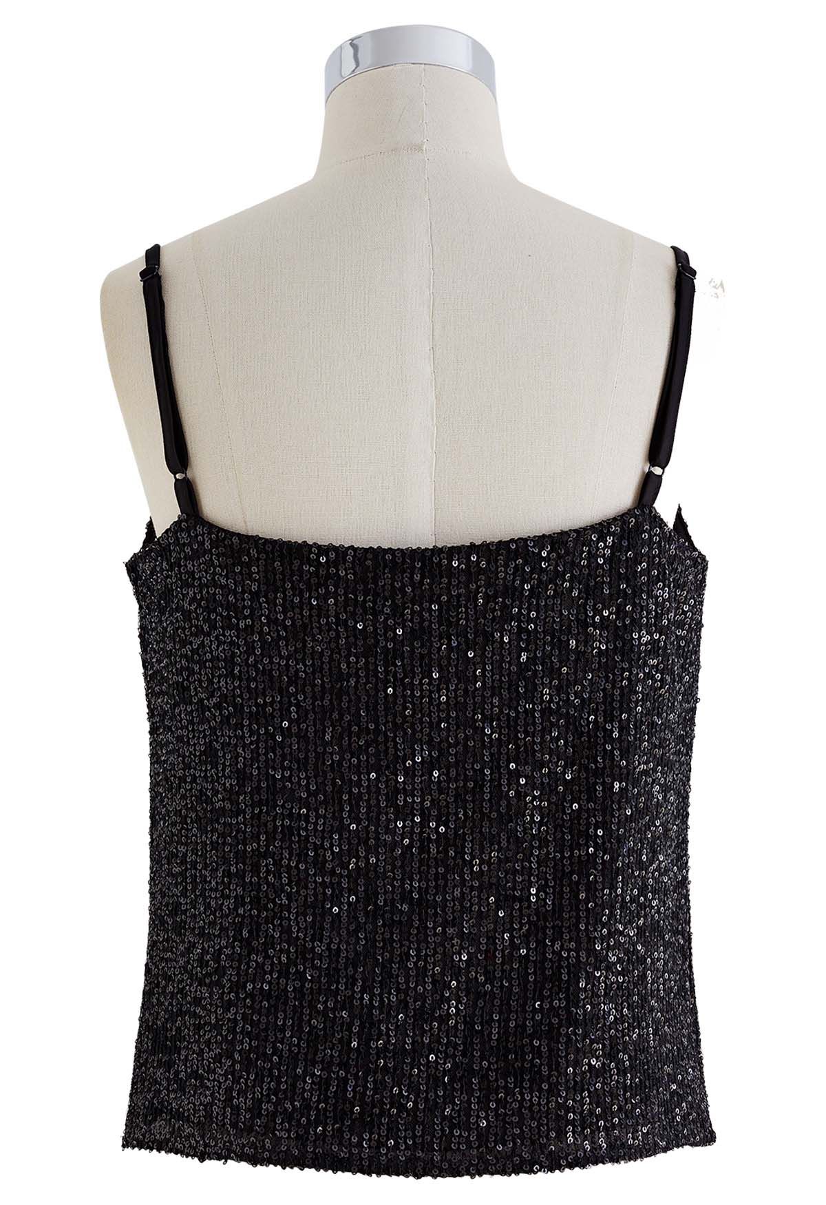 Cowl Neck Sequined Cami Top in Black