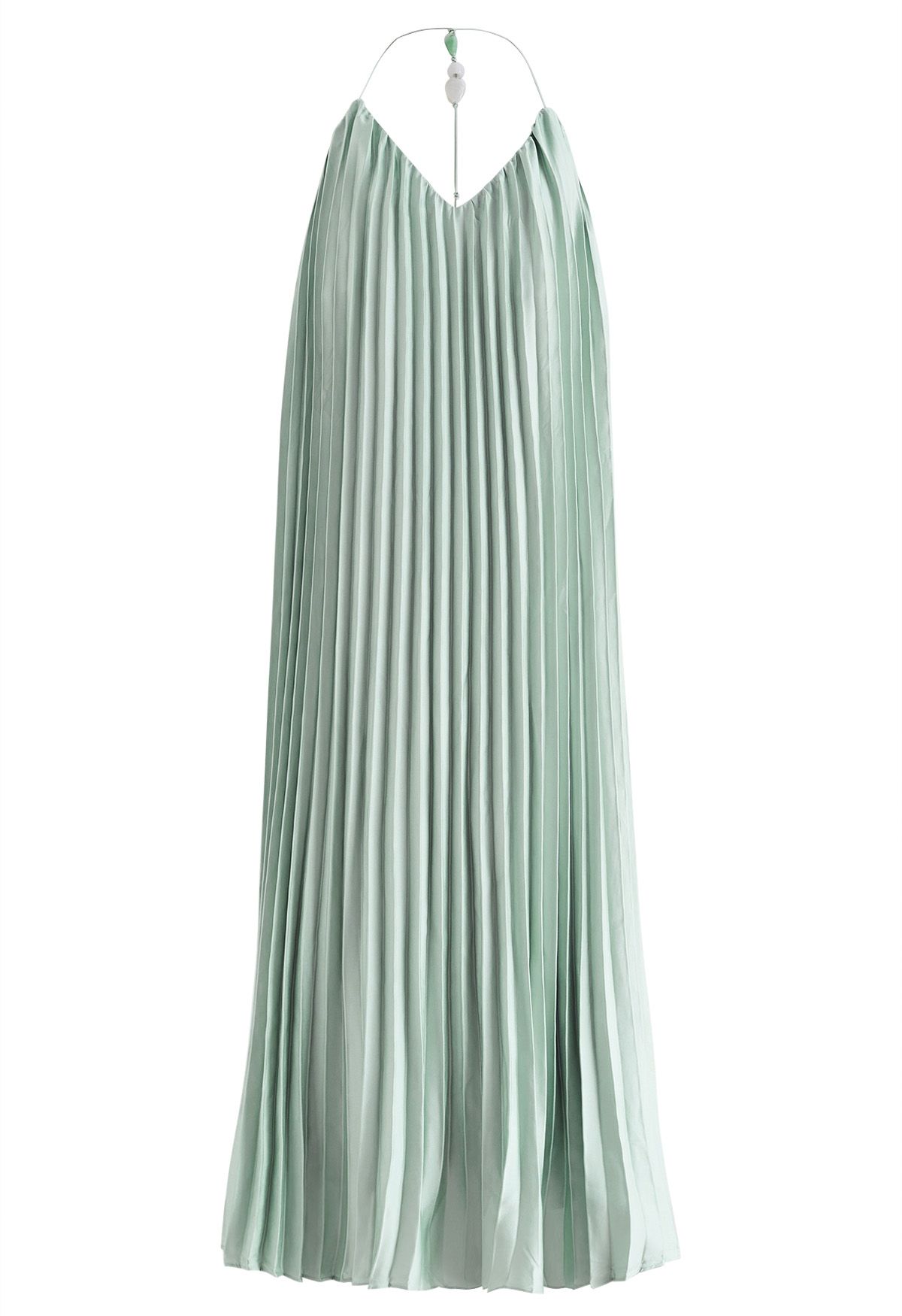 Halter Neck Backless Pleated Maxi Dress in Pea Green