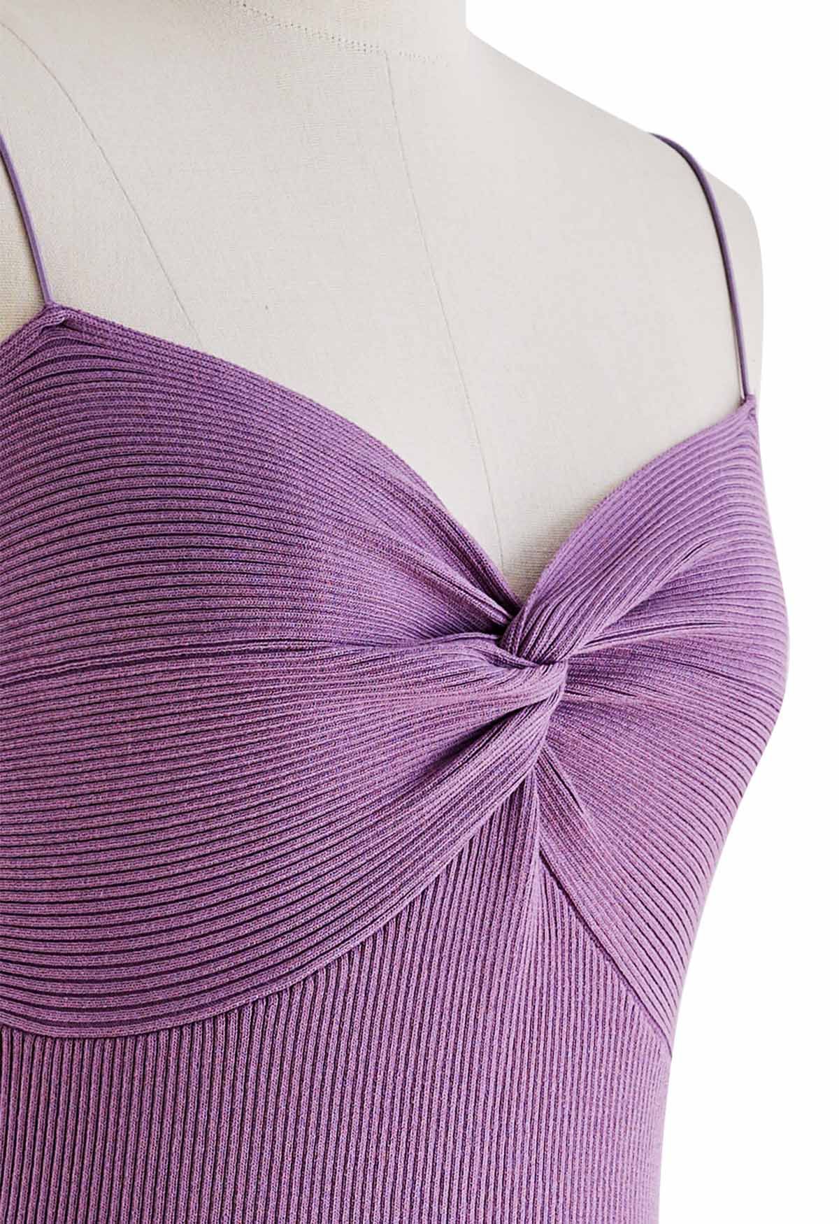 Twist Front Bodycon Knit Cami Dress in Purple