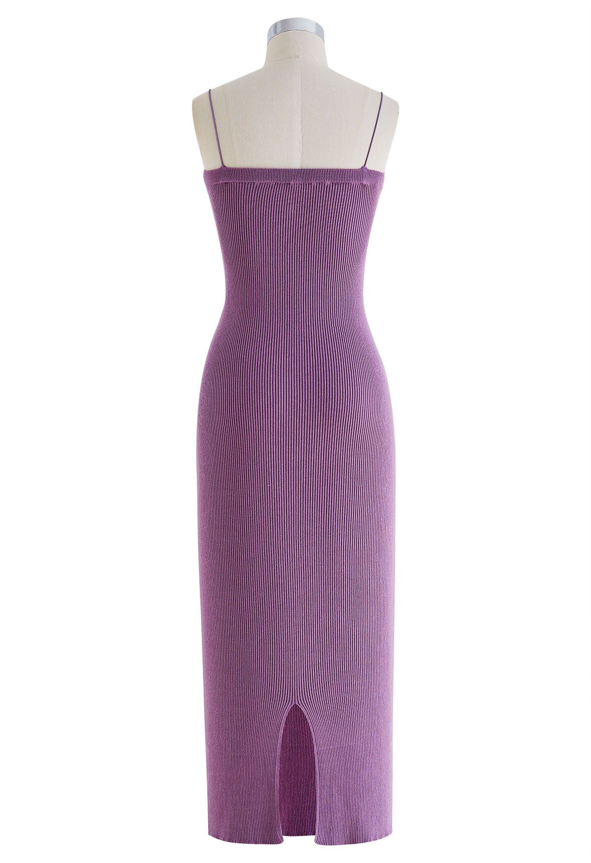 Twist Front Bodycon Knit Cami Dress in Purple