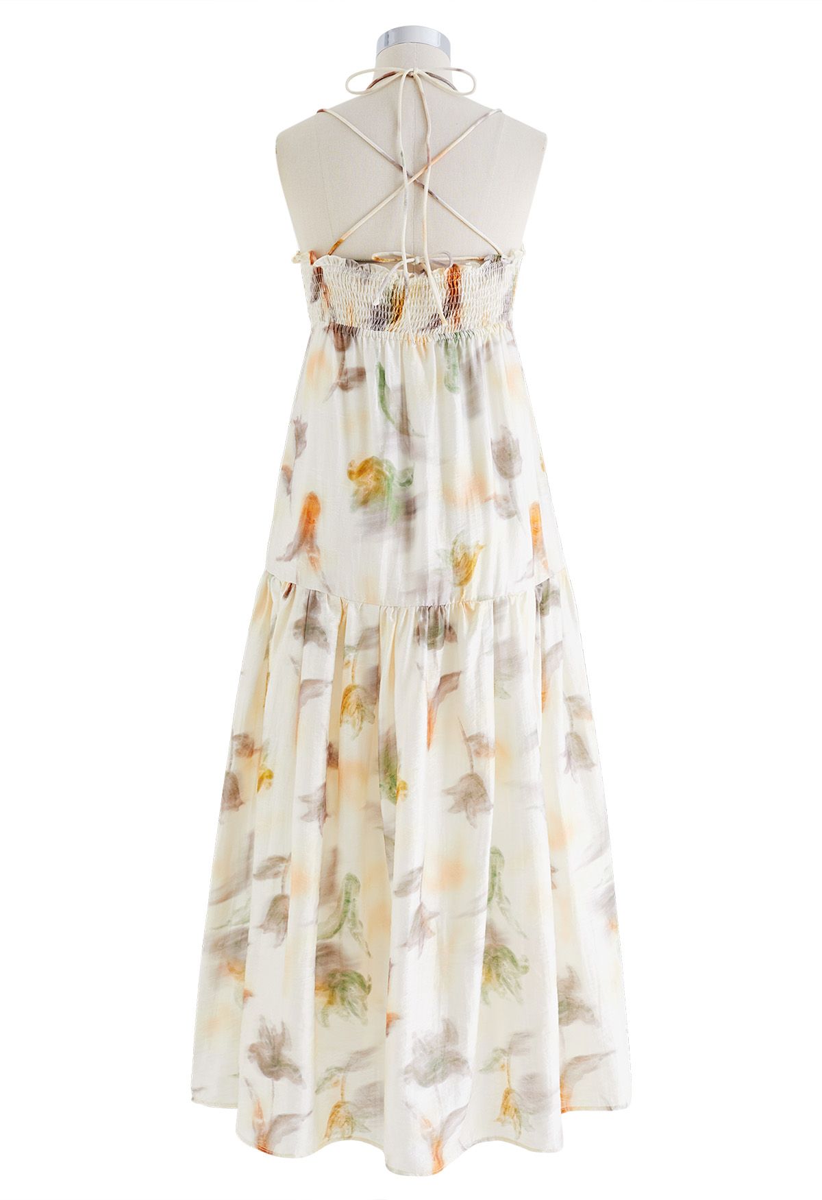 Tie Back Knotted Watercolor Floral Maxi Dress