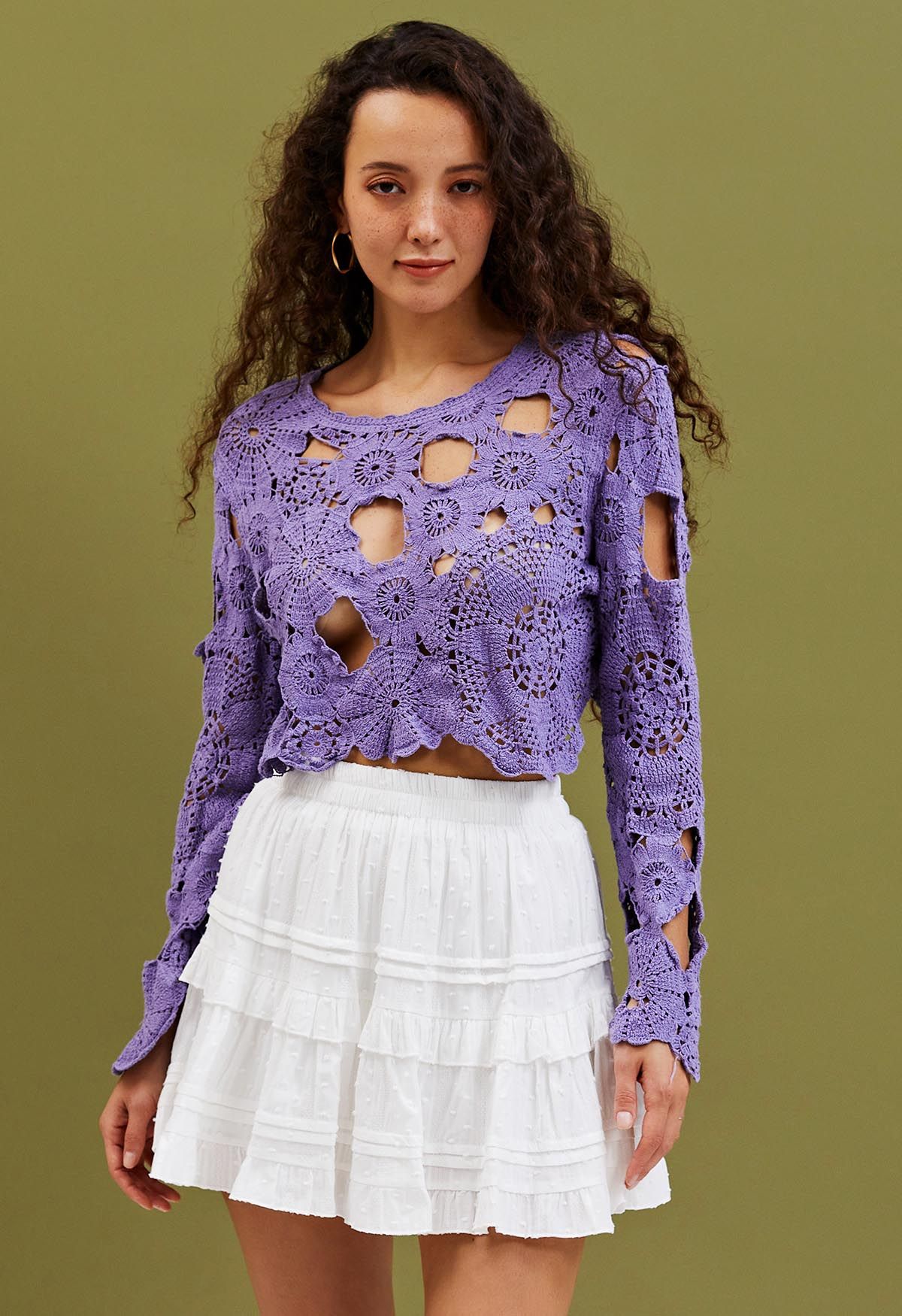 Flower Land Crochet Crop Top in Purple