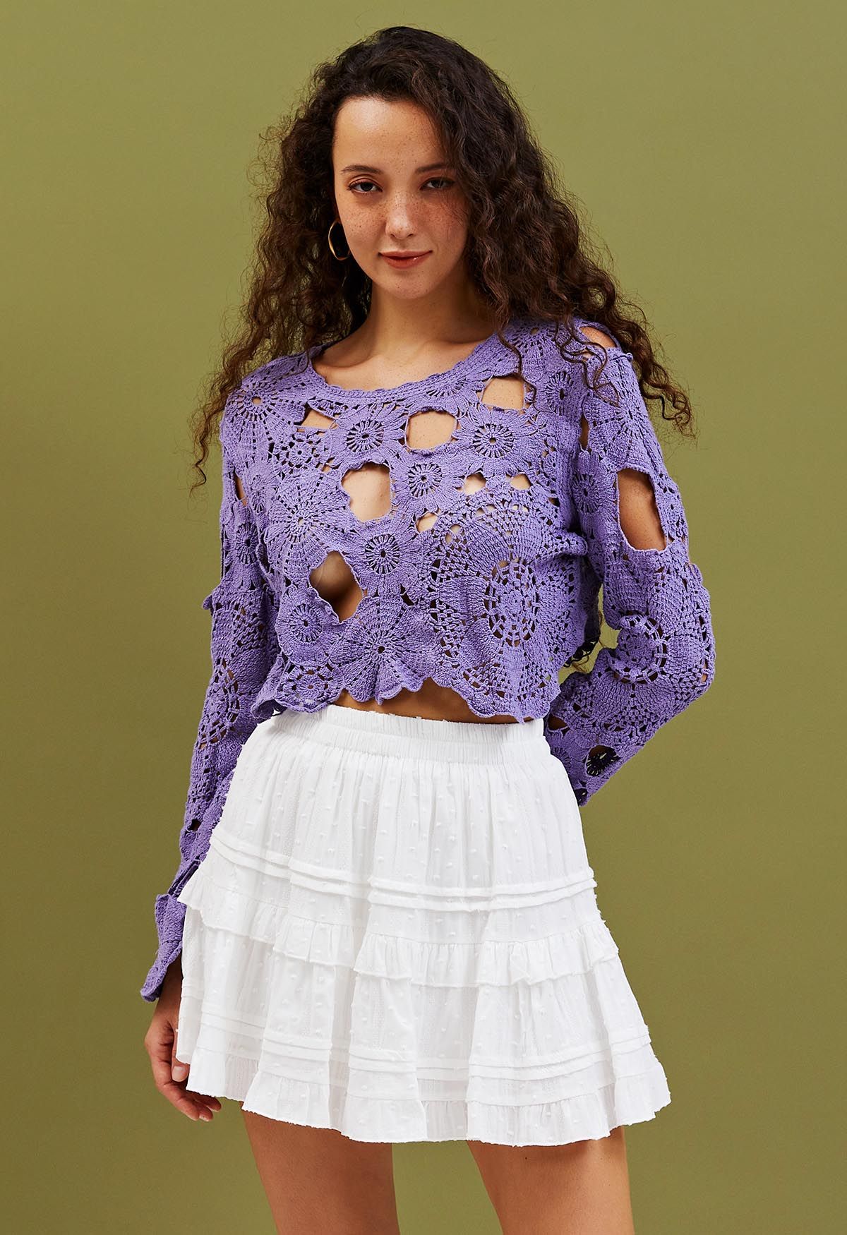 Flower Land Crochet Crop Top in Purple