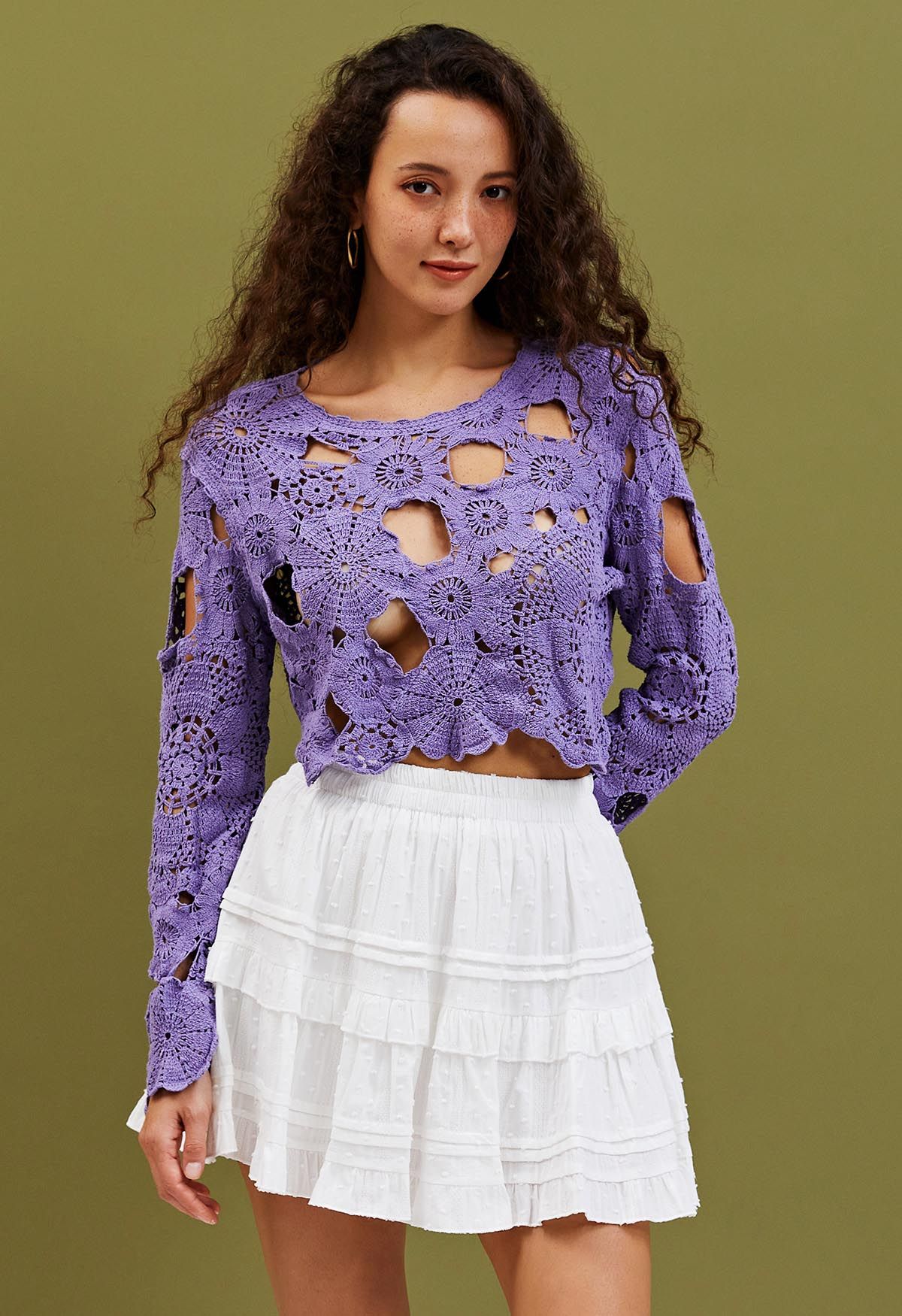 Flower Land Crochet Crop Top in Purple