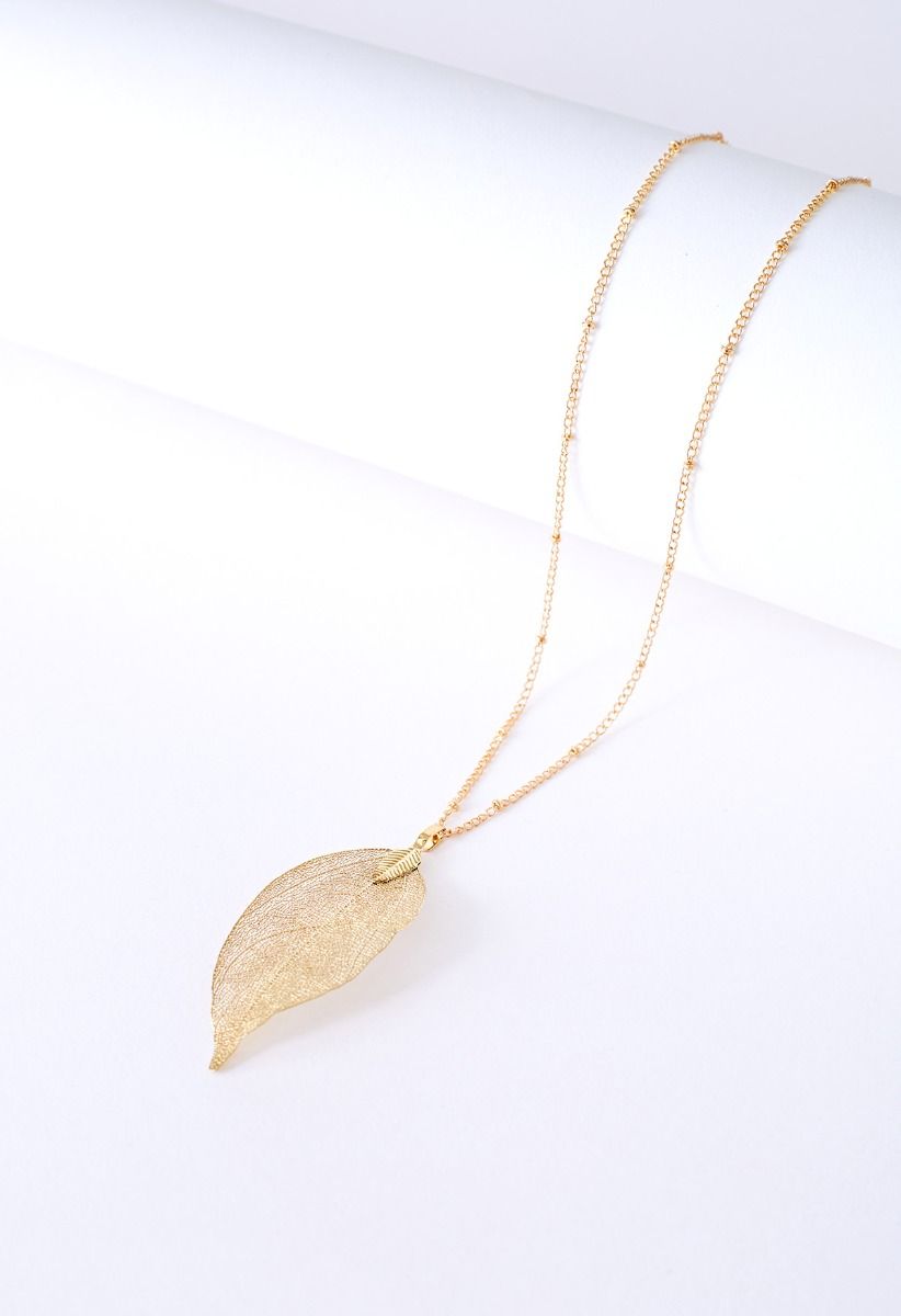 Gold Plated Leaf Pendant Necklace