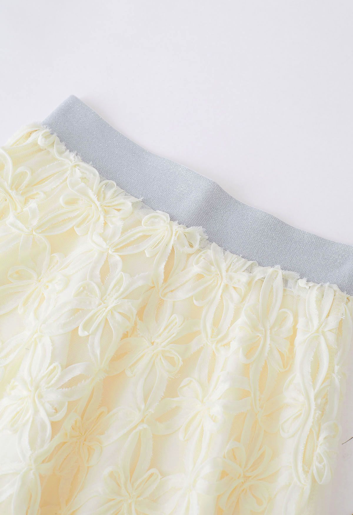 Flower Stitch Mesh Tulle Midi Skirt in Light Yellow