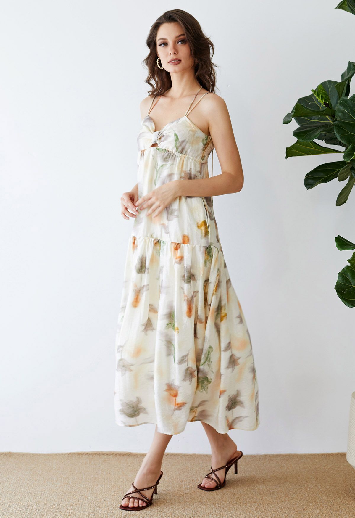 Tie Back Knotted Watercolor Floral Maxi Dress Retro Indie And Unique