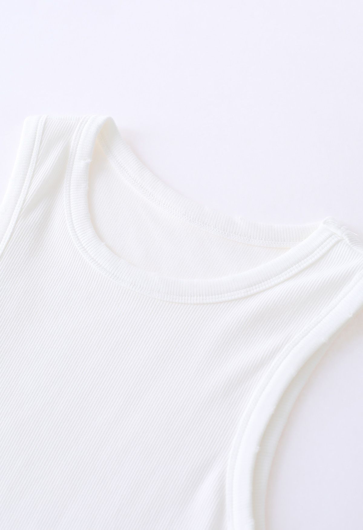 Washed Frayed Edge Ribbed Tank Top in White