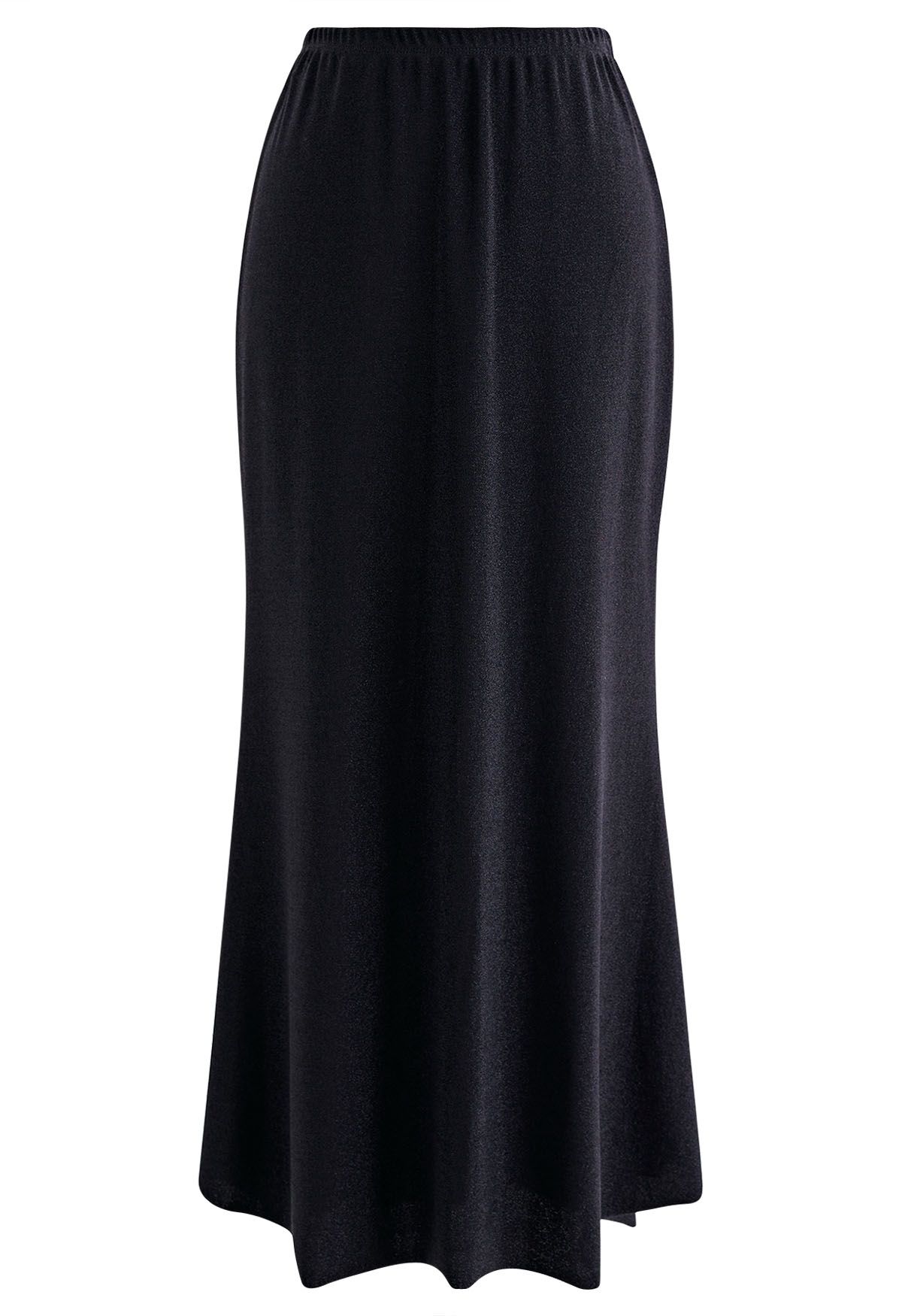 Shimmery Raw-Cut Frilling Maxi Skirt in Black