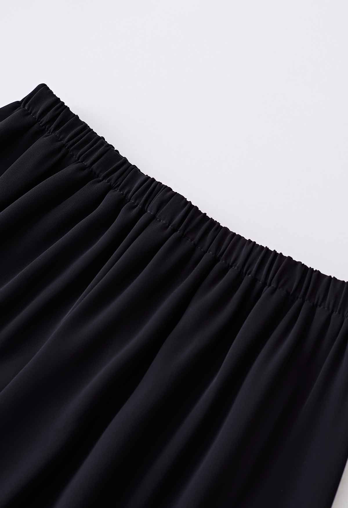 Smooth Satin Pull-On Pants in Black