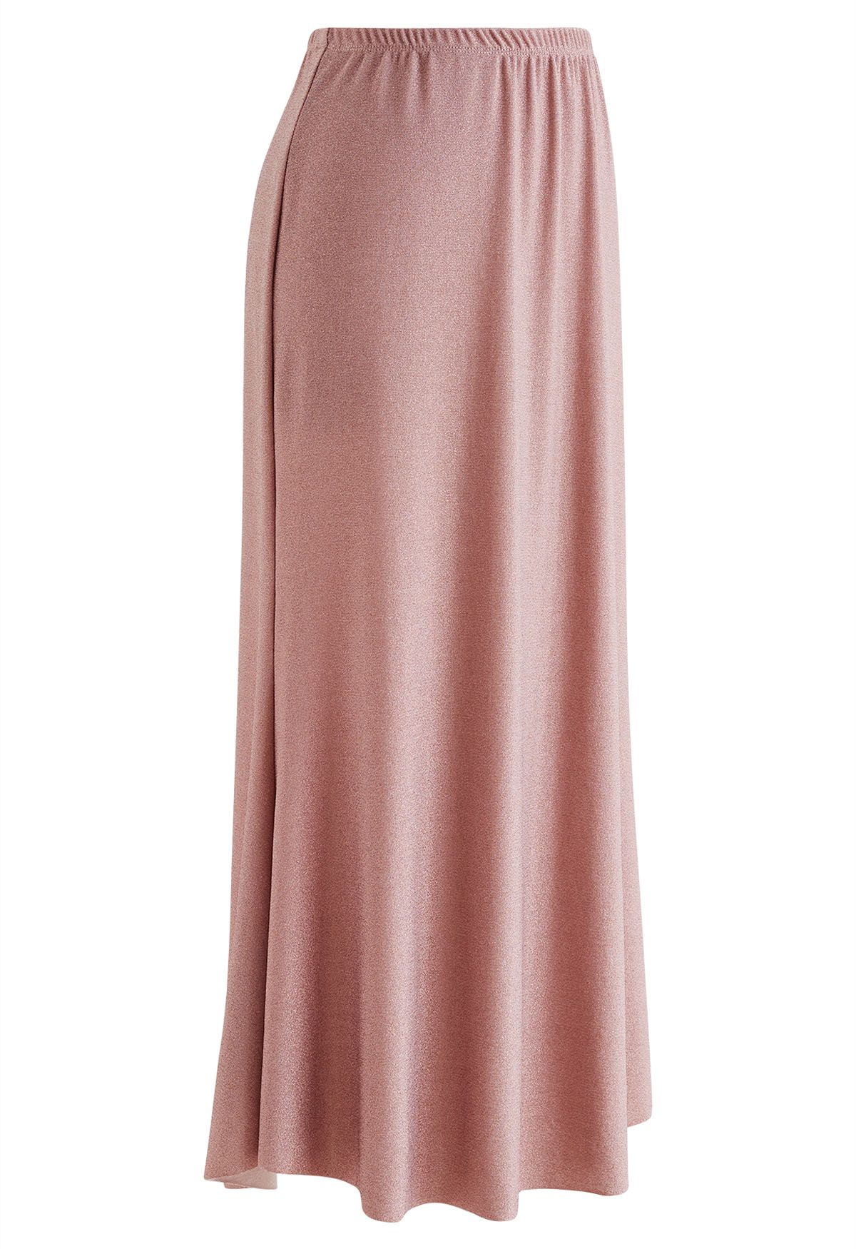 Shimmery Raw-Cut Frilling Maxi Skirt in Blush