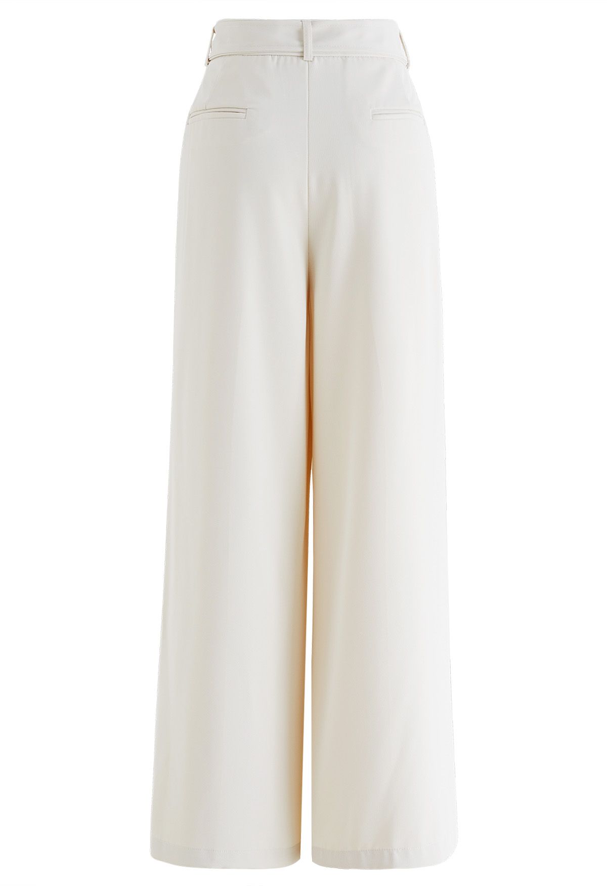 Sleek Belted Straight-Leg Pants in Ivory