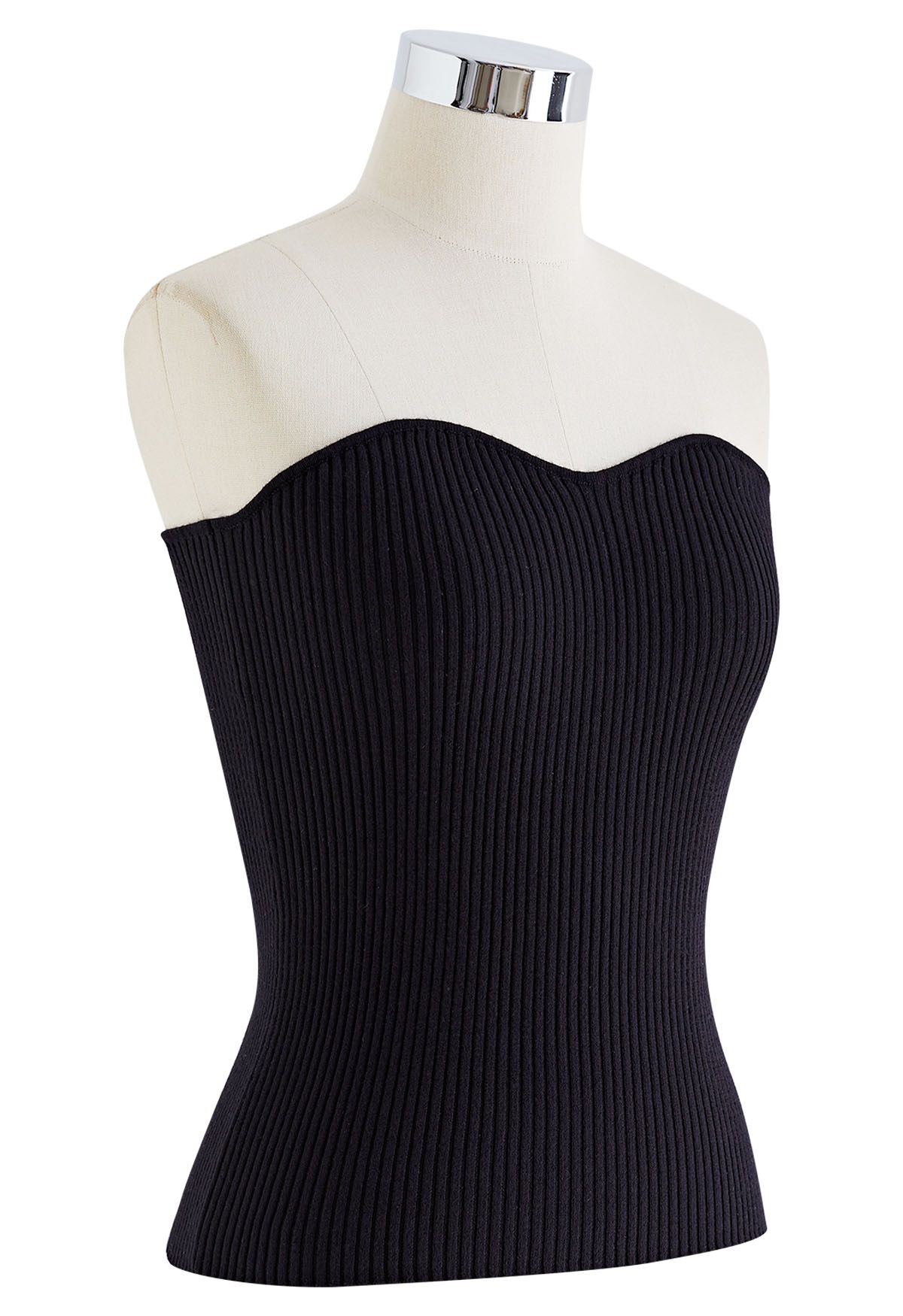 Rib Knit Bustier Tube Top in Black