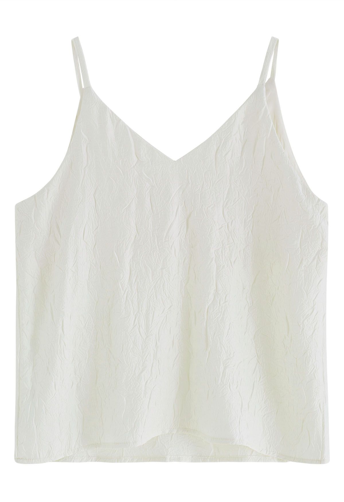 Embossed Texture V-Neck Cami Top in White