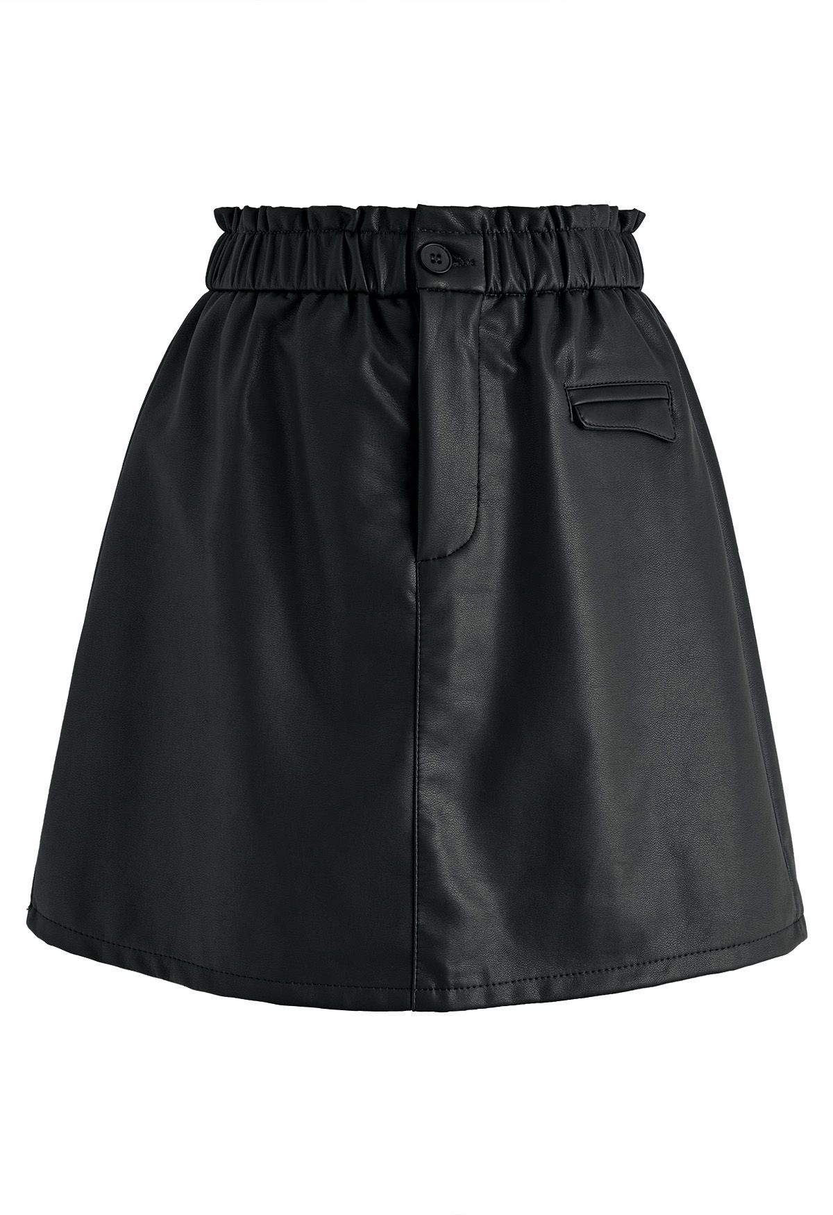 Elastic Waist Faux Leather Mini Skirt in Black