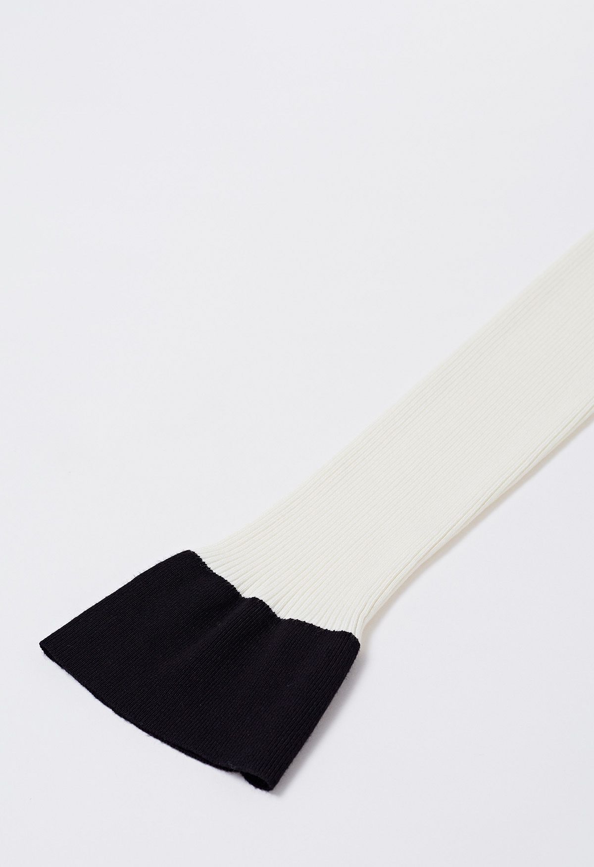 Square Neck Collared Color Block Knit Top in Cream