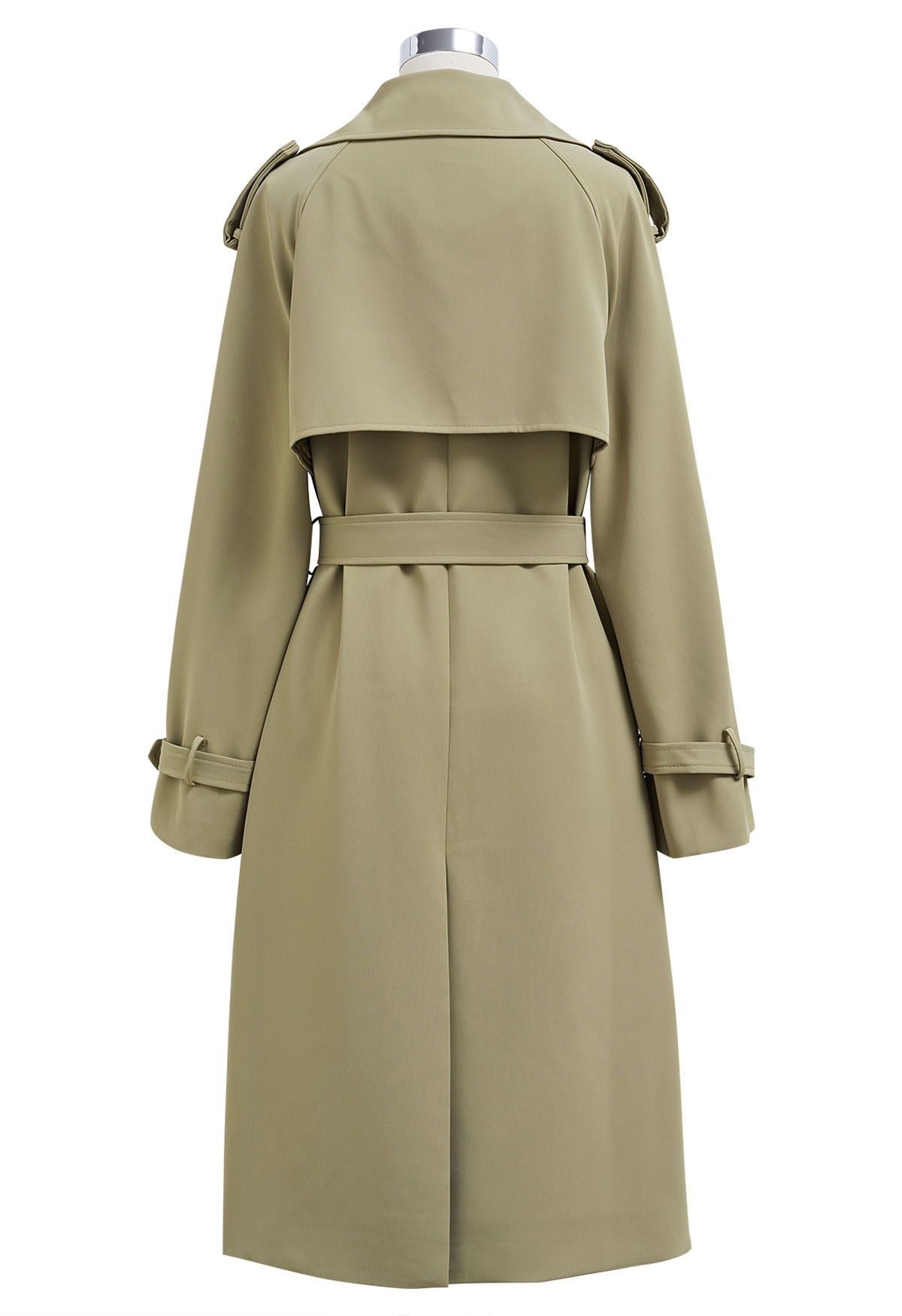 Tailored Double-Breasted Belted Trench Coat in Khaki