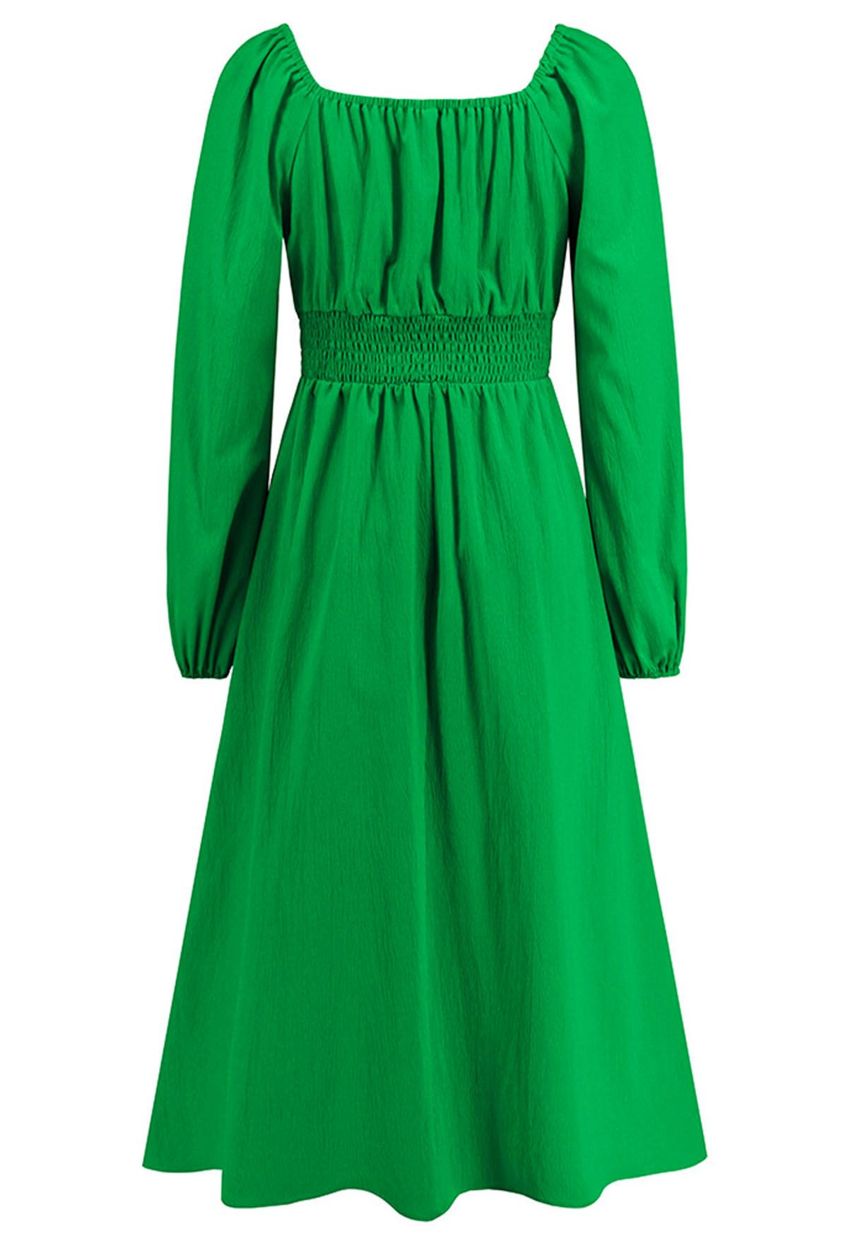 Sweetheart Neck Tie Front Midi Dress in Green