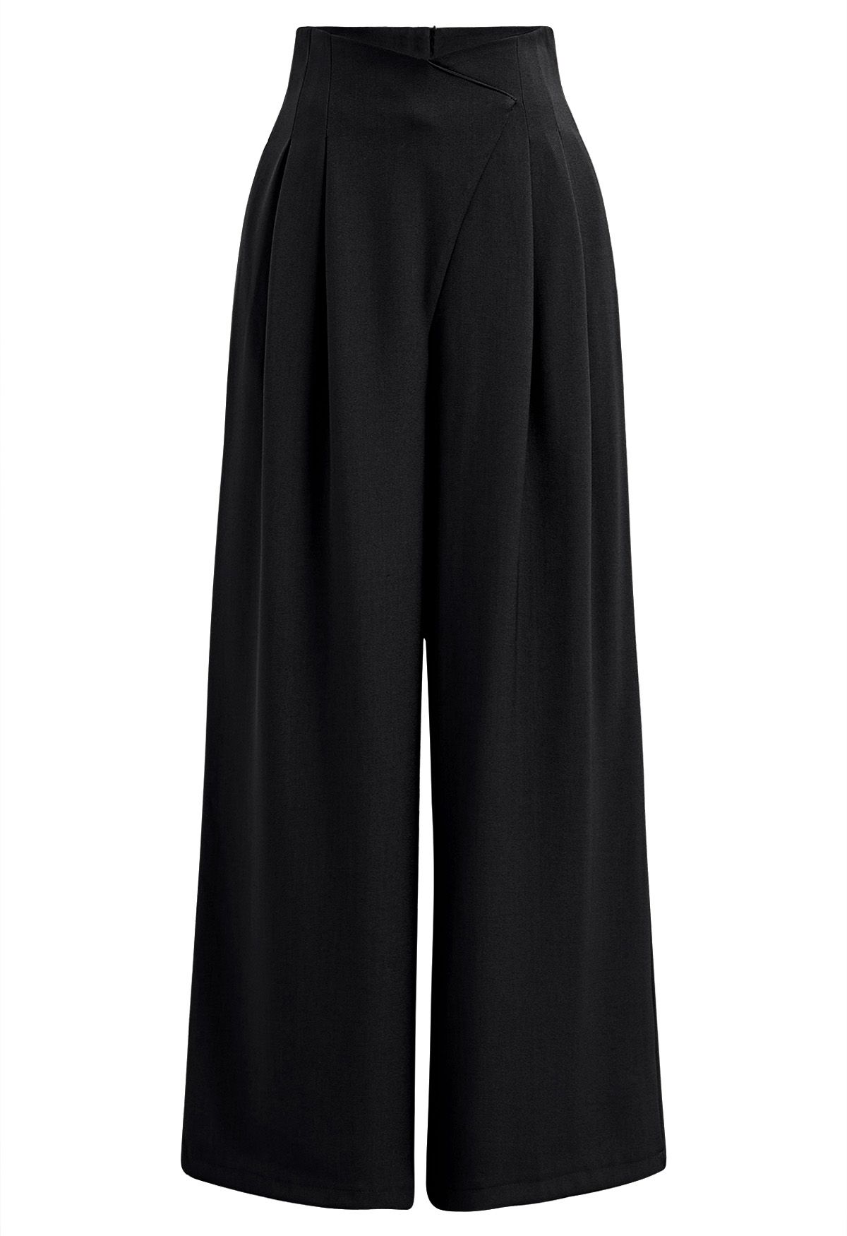 Cross Waist Pleated Straight-Leg Pants in Black