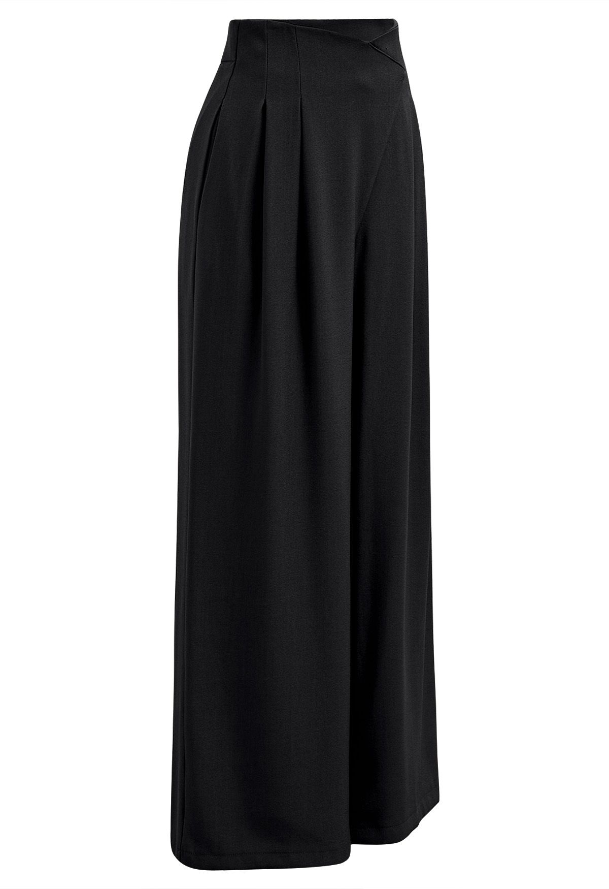 Cross Waist Pleated Straight-Leg Pants in Black