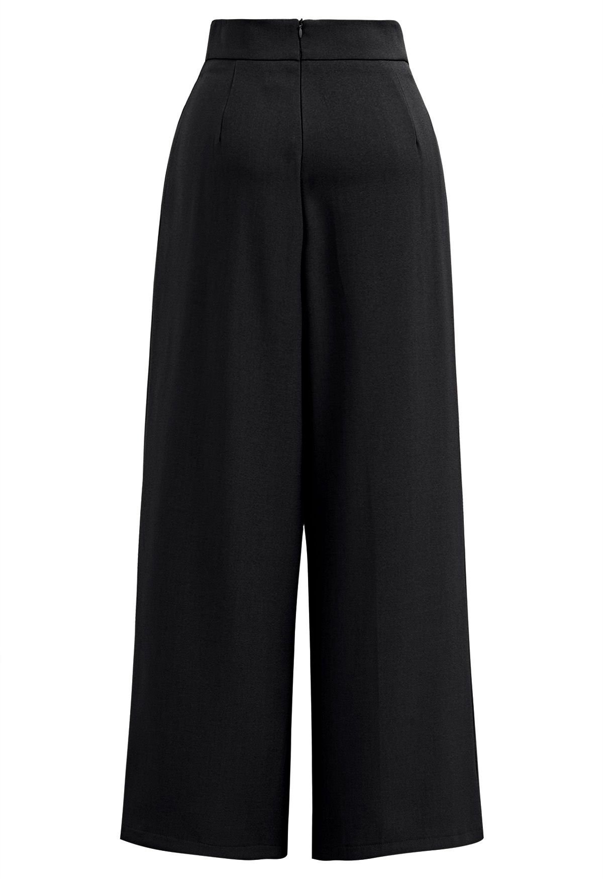 Cross Waist Pleated Straight-Leg Pants in Black