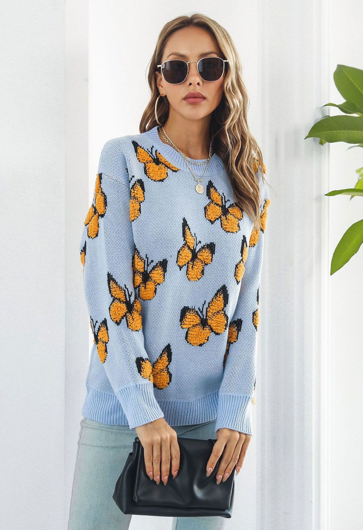 Balletic Butterfly Ribbed Knit Sweater in Blue