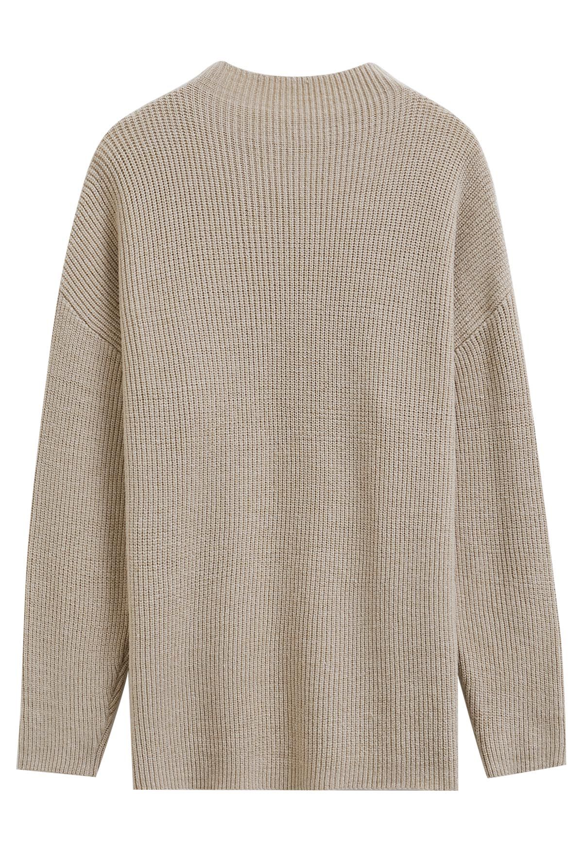 Patch Pocket Ribbed Knit Sweater in Sand