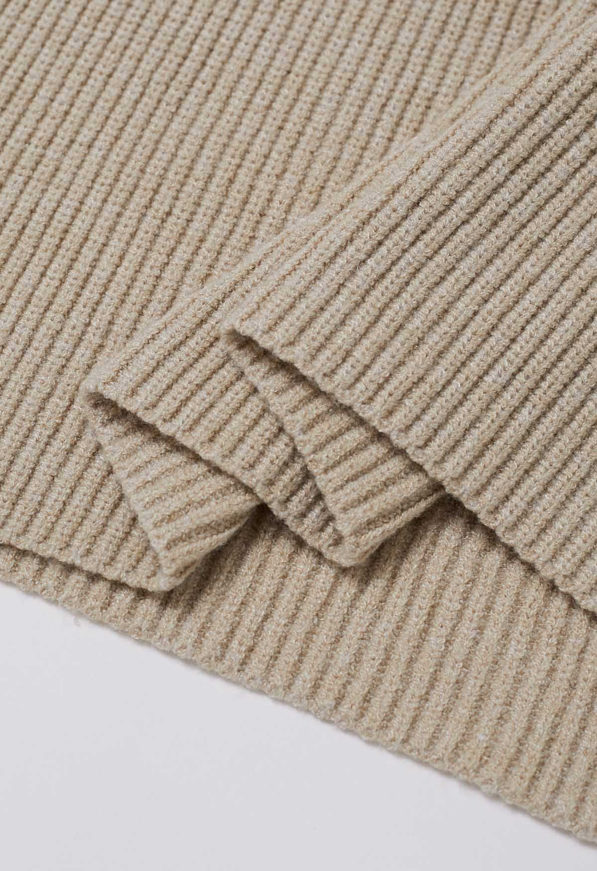 Patch Pocket Ribbed Knit Sweater in Sand