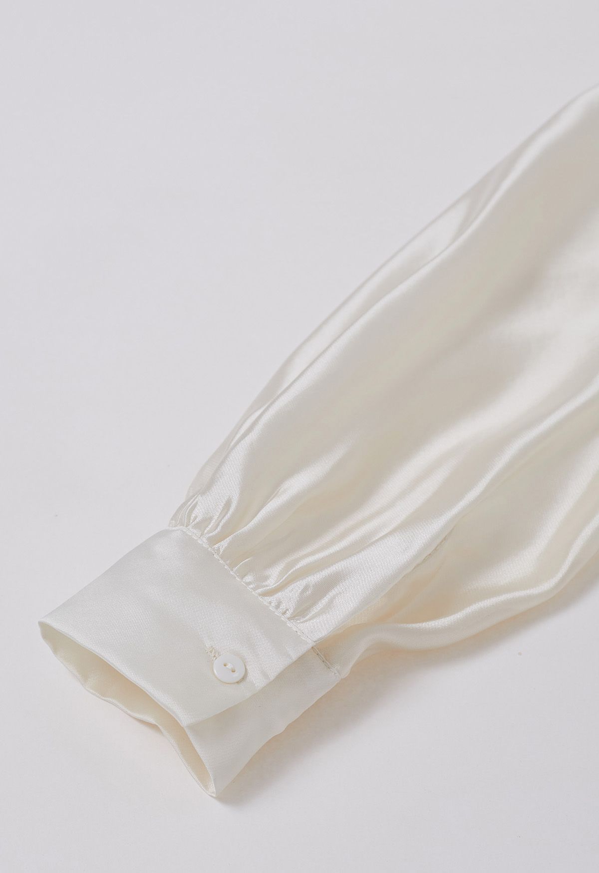 Elegant Bowknot Puff Sleeves Sheer Shirt in Cream