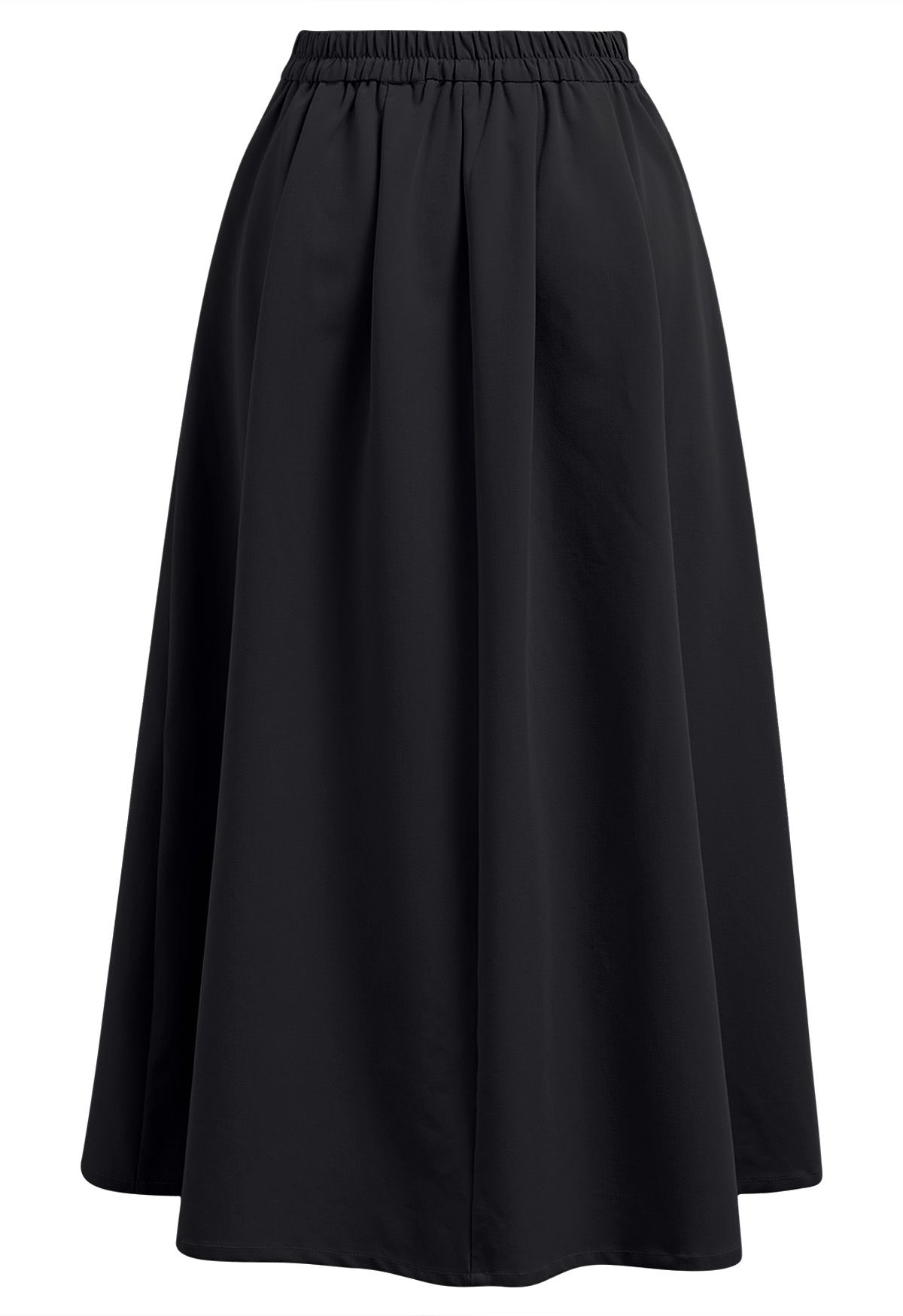 Button Decorated Pleated A-Line Skirt in Black